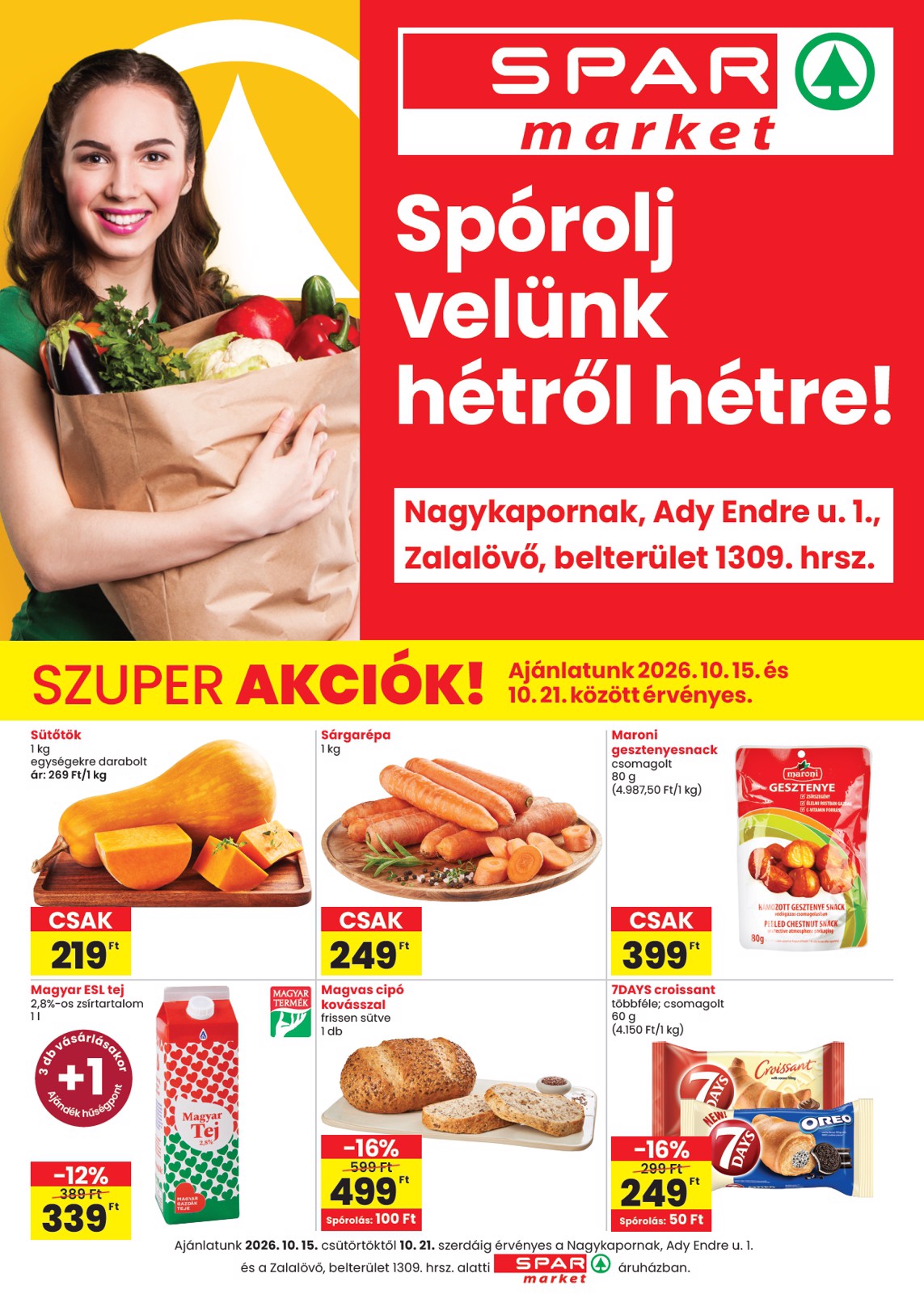 SPAR market - Nagykapornak, Zalalovő hirdetmény a következő hétre csütörtöktől 2026.10.15.-tól szerdától 2026.10.21.-ig