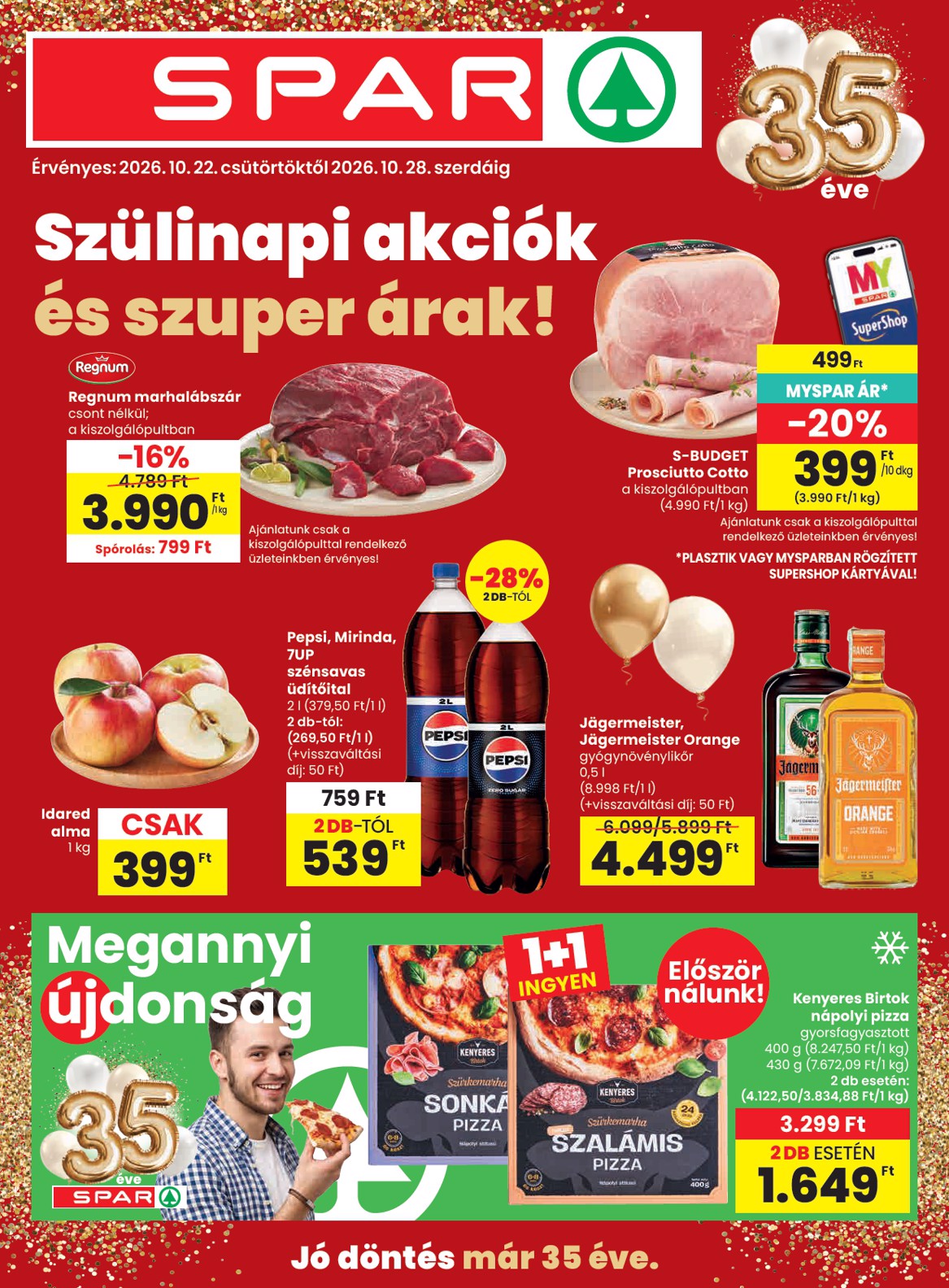 SPAR hirdetmény a következő hétre csütörtöktől 2026.10.22.-tól szerdától 2026.10.28.-ig