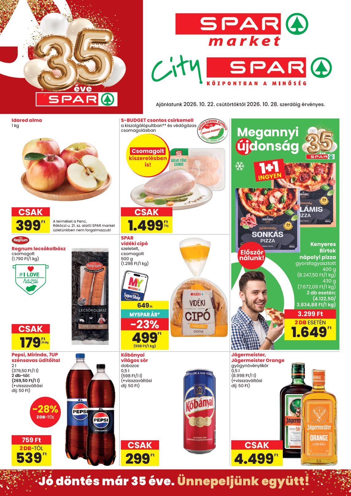 SPAR - Market, City hirdetmény a következő hétre csütörtöktől 2026.10.22.-tól szerdától 2026.10.28.-ig