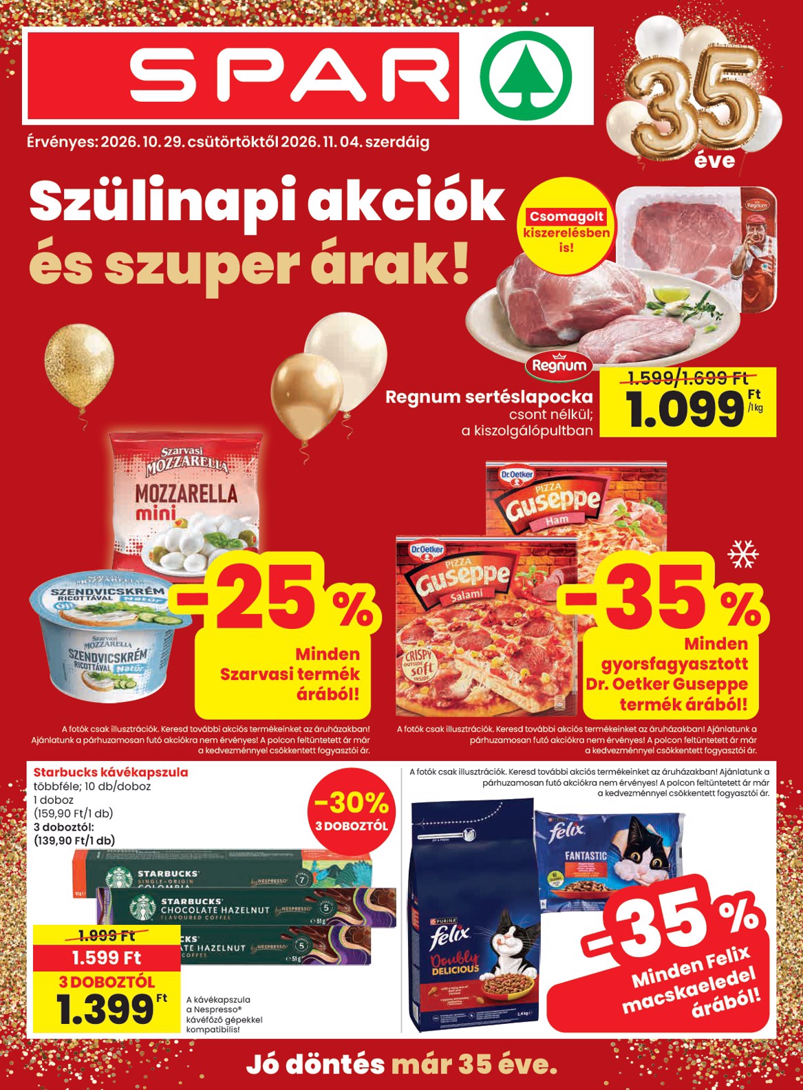 SPAR hirdetmény a következő hétre csütörtöktől 2026.10.29.-tól szerdától 2026.11.04.-ig
