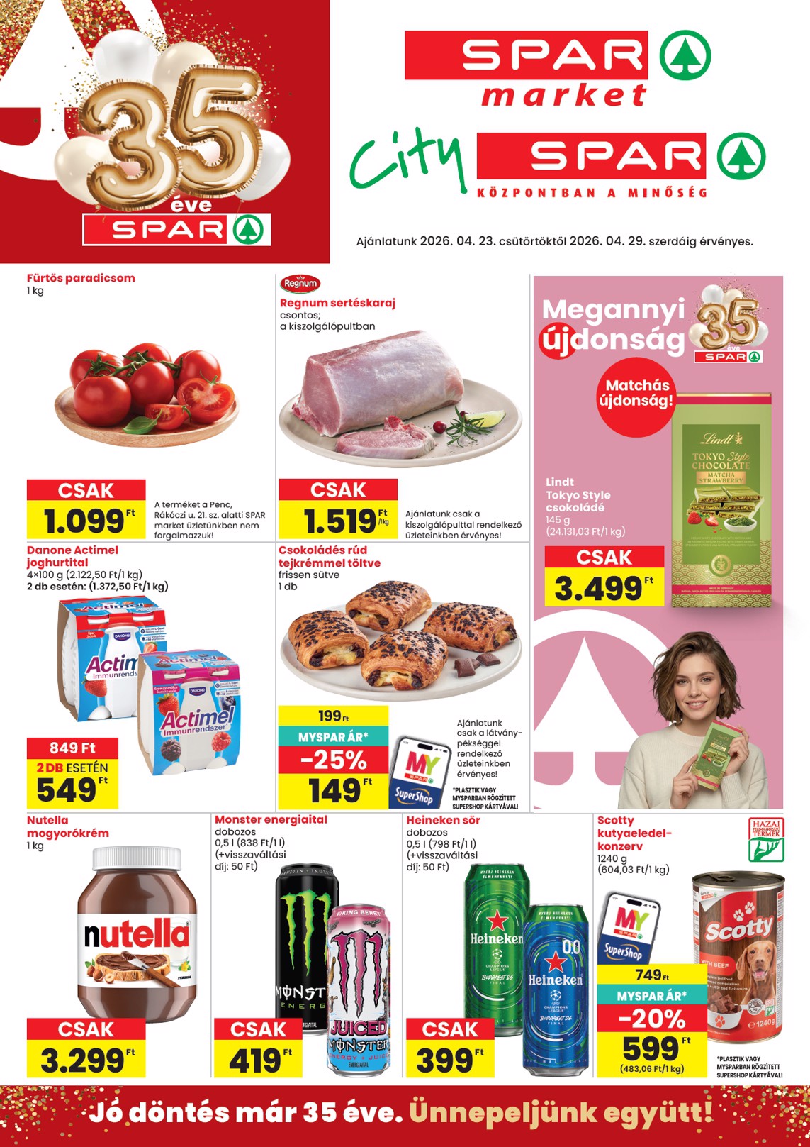 SPAR - Market, City hirdetmény a következő hétre csütörtöktől 2026.04.23.-tól szerdától 2026.04.29.-ig