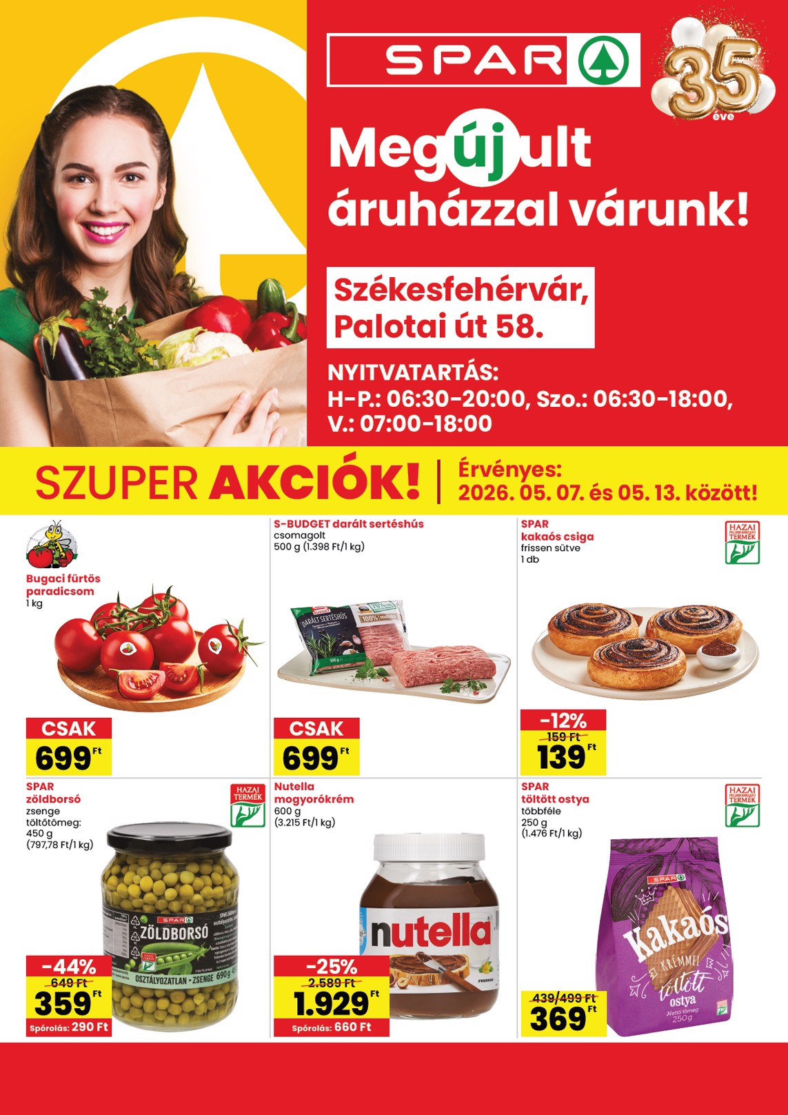 SPAR - Székesfehérvár üzlet megújulás hirdetmény a következő hétre csütörtöktől 2026.05.07.-tól szerdától 2026.05.13.-ig