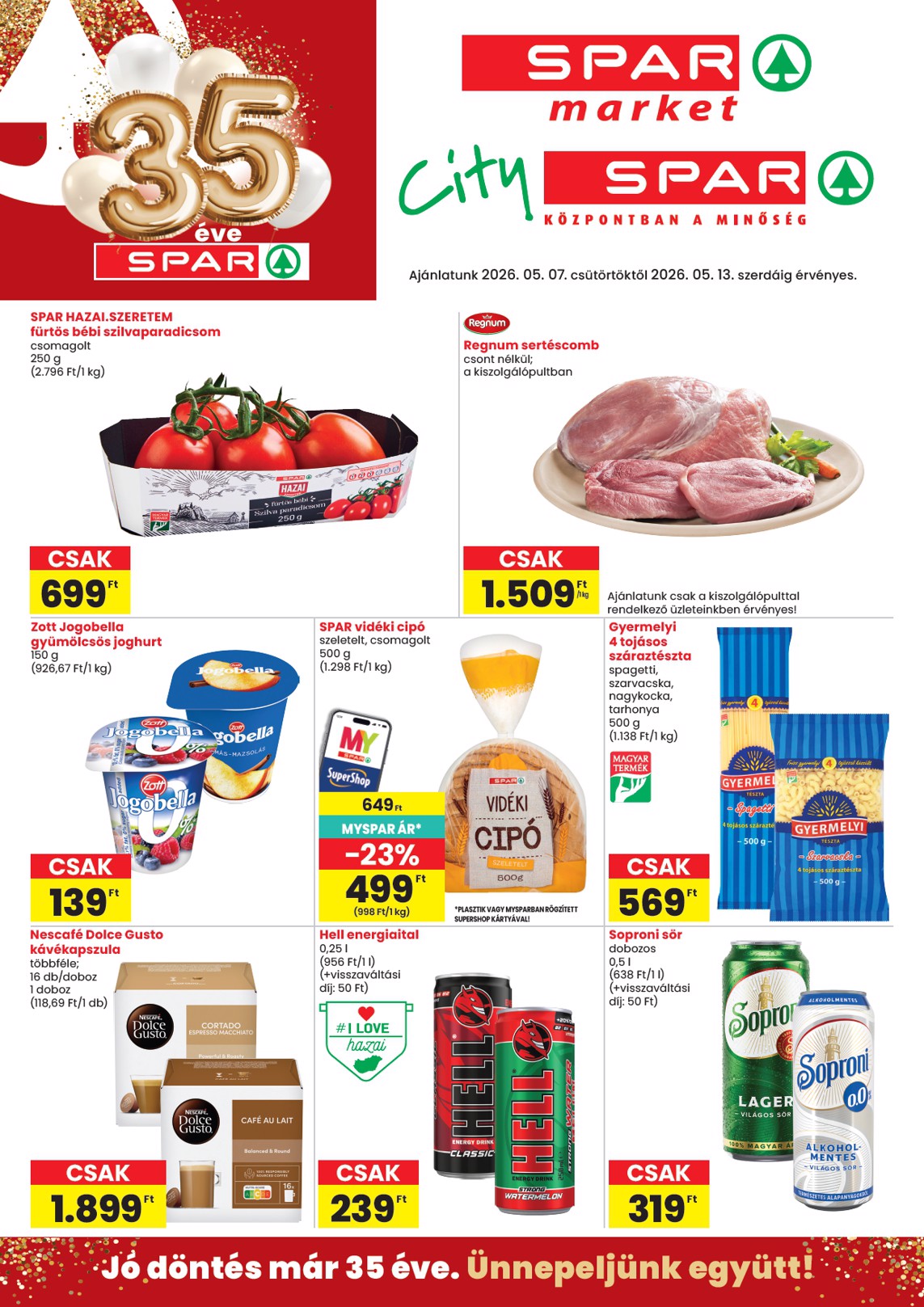 SPAR - Market, City hirdetmény a következő hétre csütörtöktől 2026.05.07.-tól szerdától 2026.05.13.-ig
