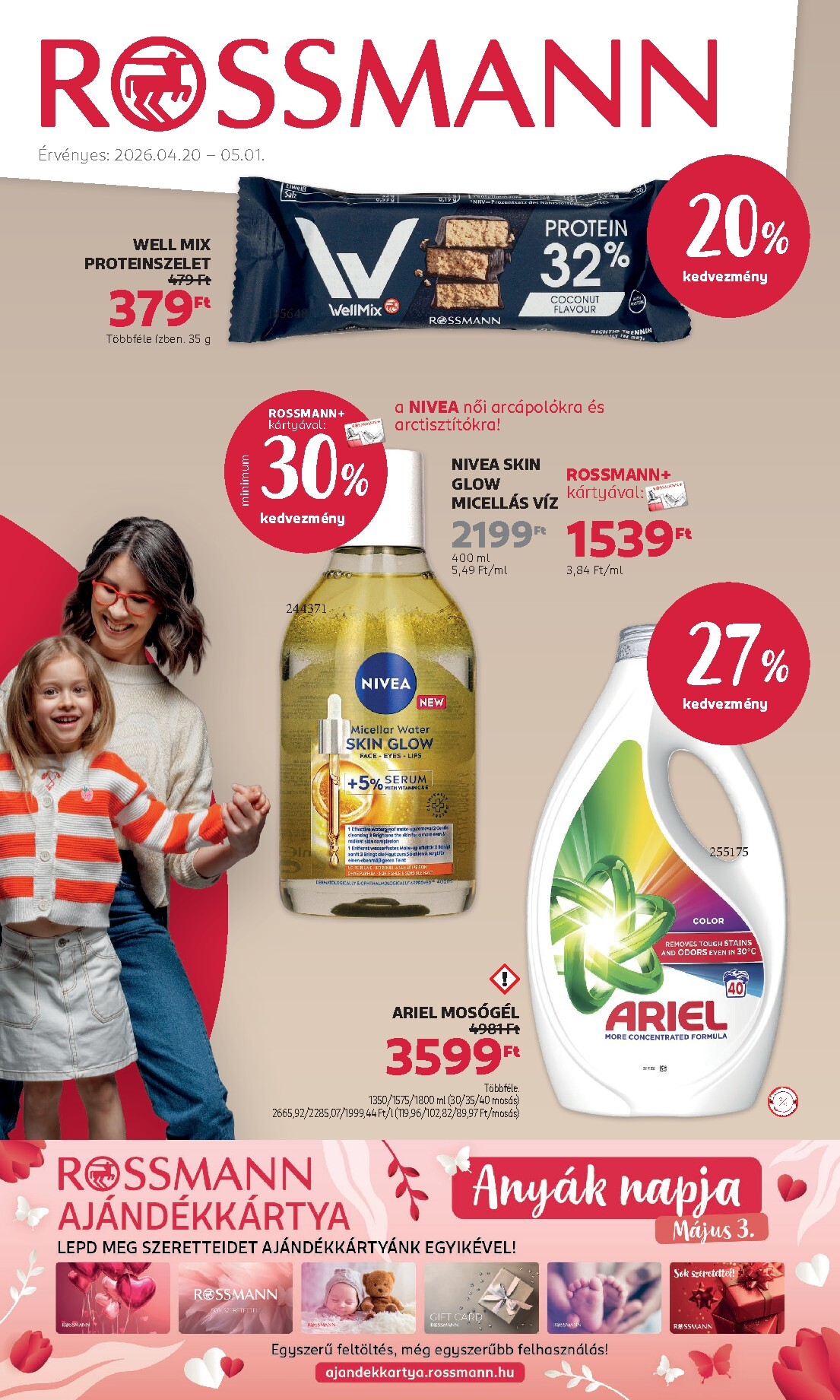 Rossmann hirdetmény a következő hétre hétfőtől 2026.04.20.-tól péntektől 2026.05.01.-ig
