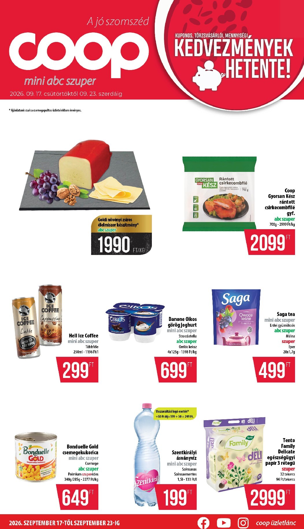 A jövőbeli Coop - Nyírzem/Szabolcs akciós újság csütörtöktől 2026.09.17.-tól szerdától 2026.09.23.-ig érvényes.