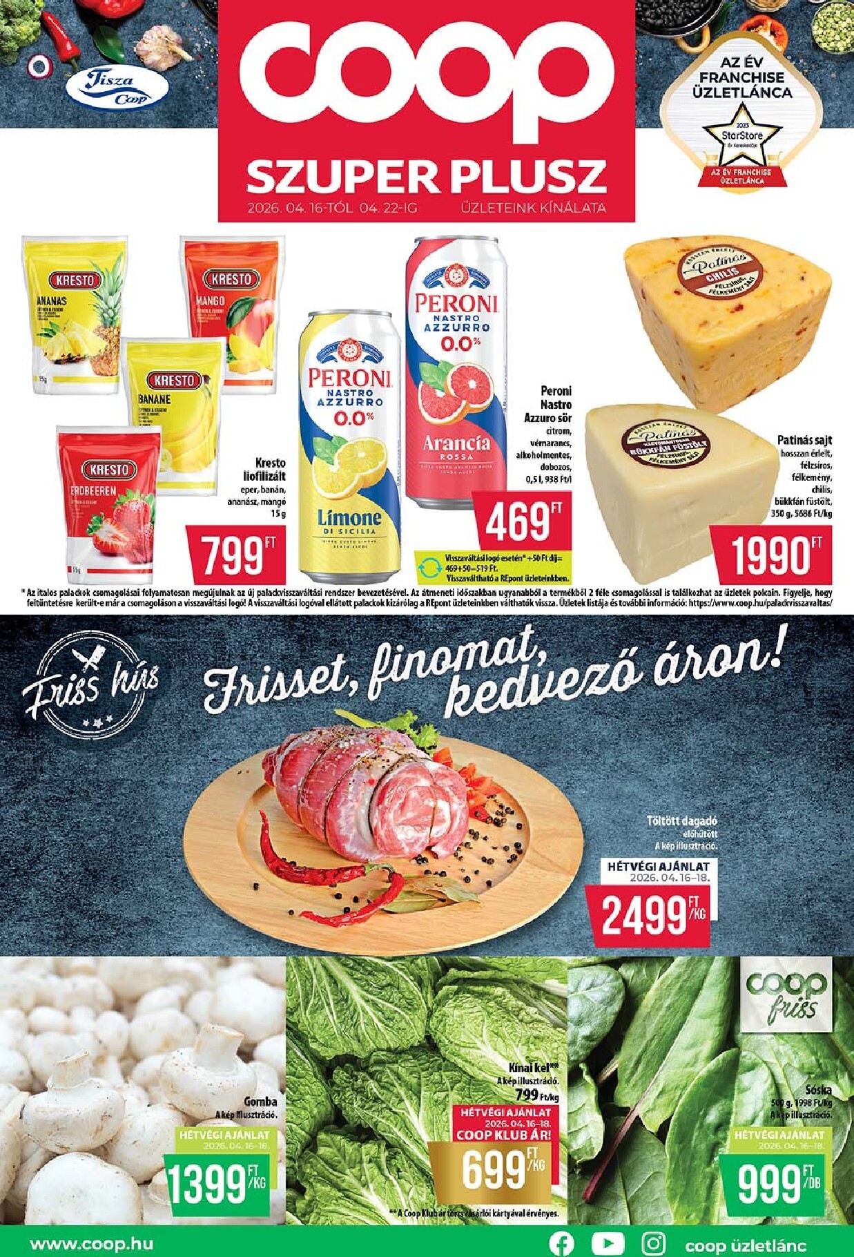 A jövőbeli Coop - Szuper Plusz akciós újság csütörtöktől 2026.04.16.-tól szerdától 2026.04.22.-ig érvényes.