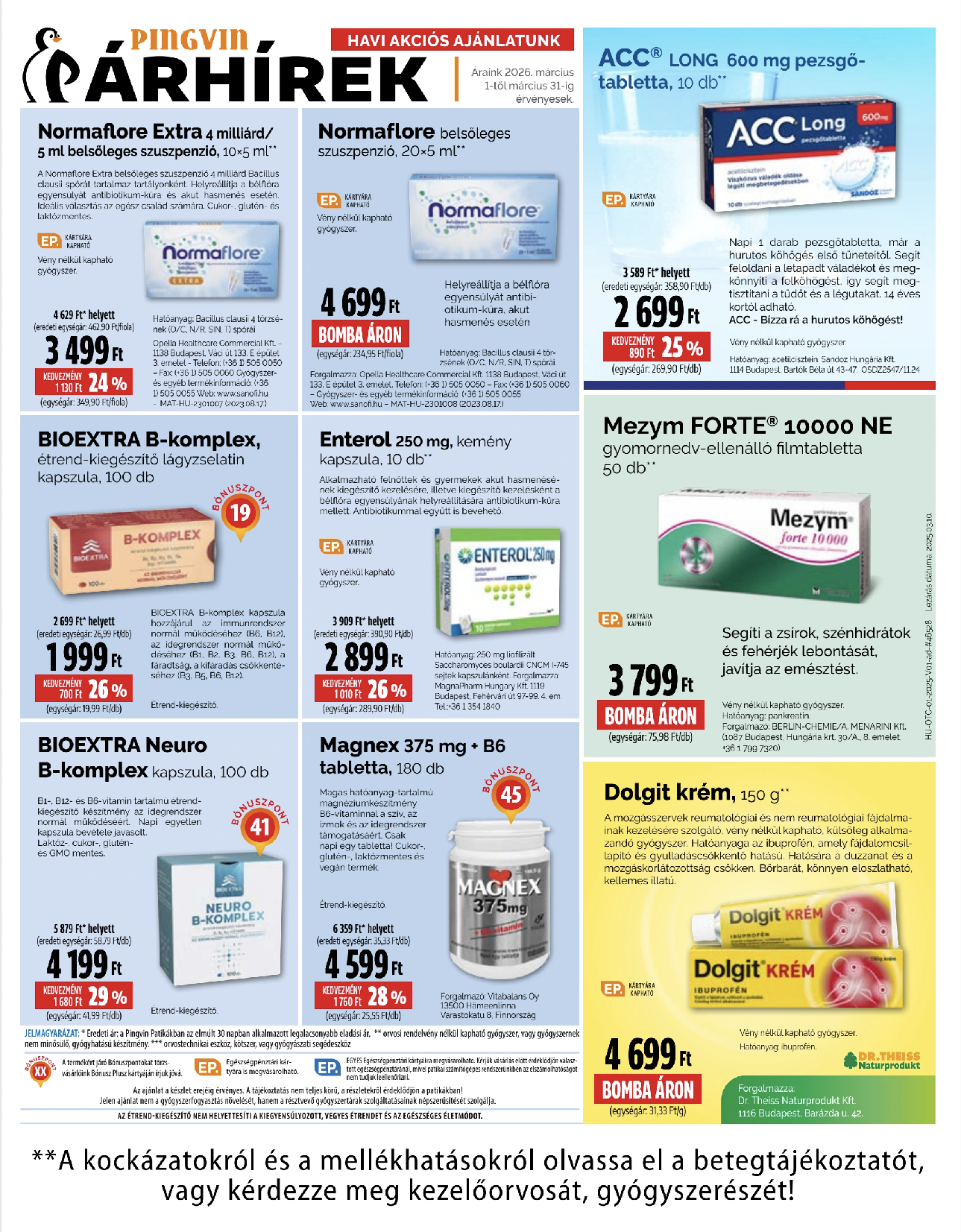 Pingvin Patika akciós újság, érvényes 2026.03.01. - 2026.03.31.