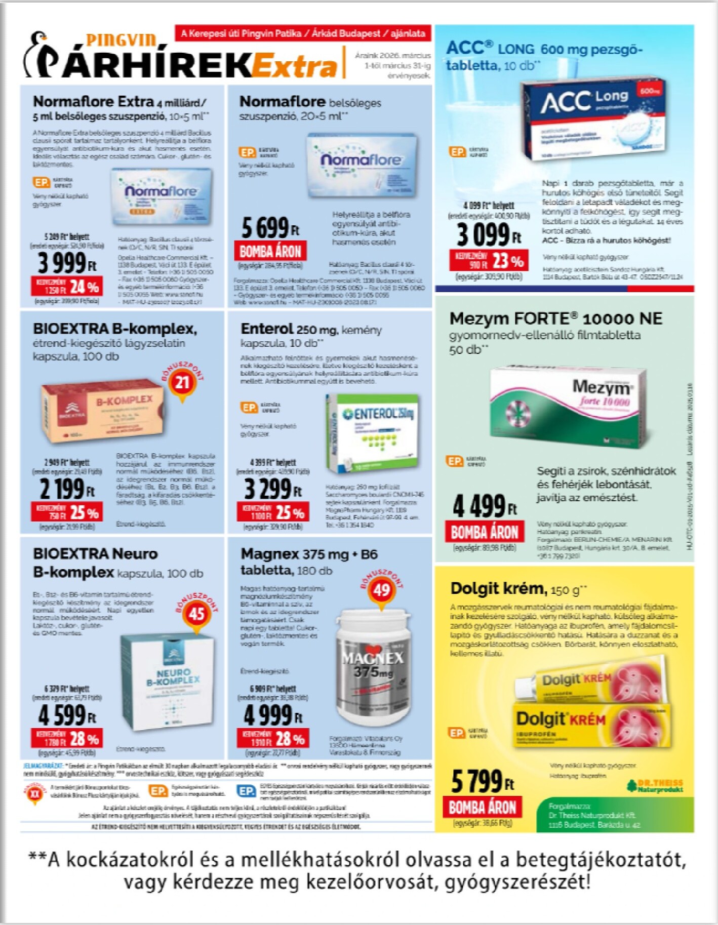 Pingvin Patika - Extra akciós újság, érvényes 2026.03.01. - 2026.03.31.