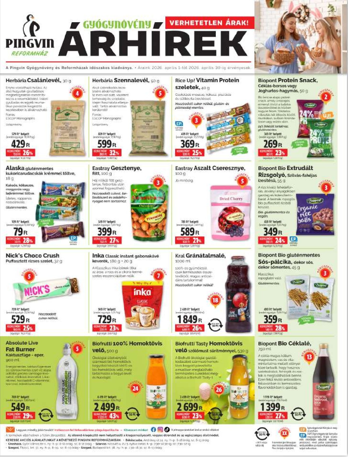 Aktuális Pingvin Patika - Reformház Árhírek szórólap érvényes szerdától 2026.04.01.-től csütörtöktől 2026.04.30.-ig