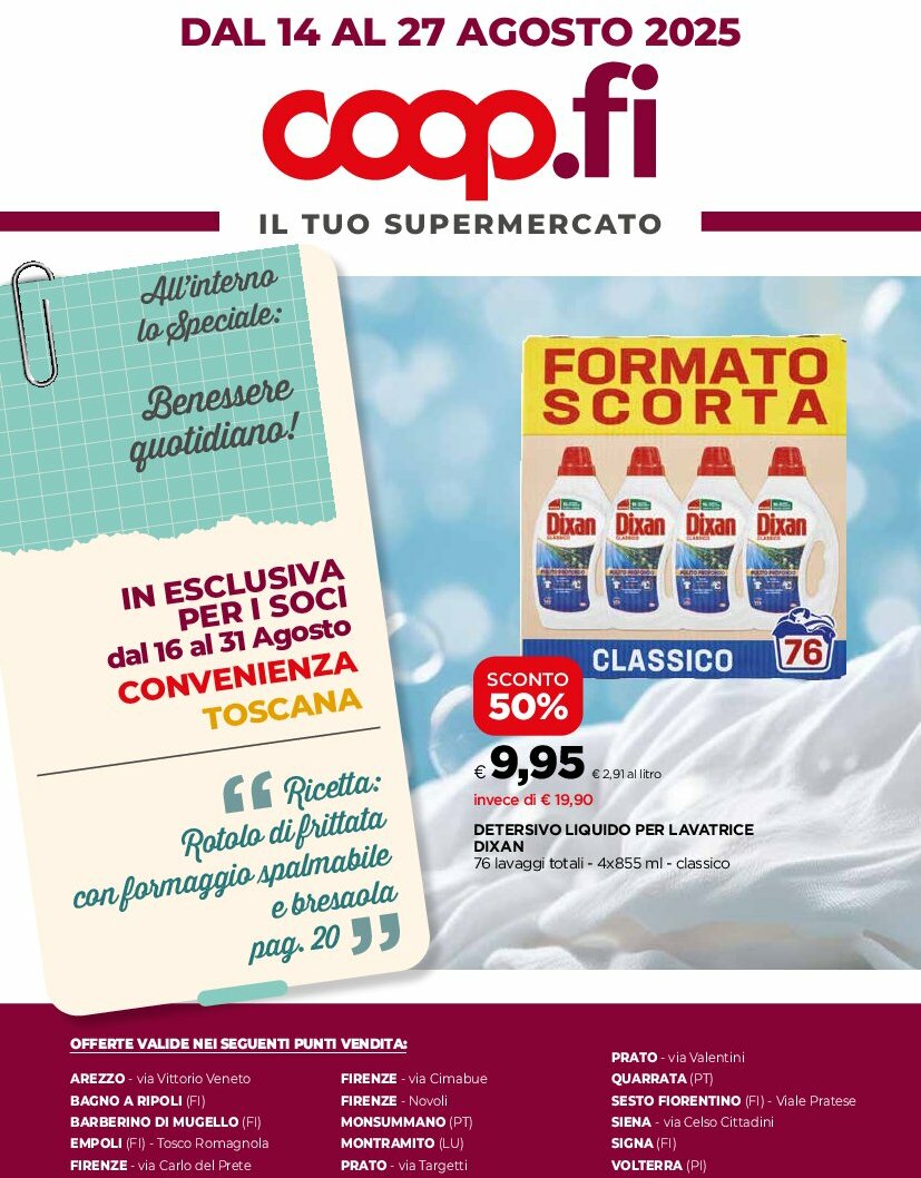 Volantino Coop Firenze - Il tuo supermercato valido dal 14/08 al 27/08
