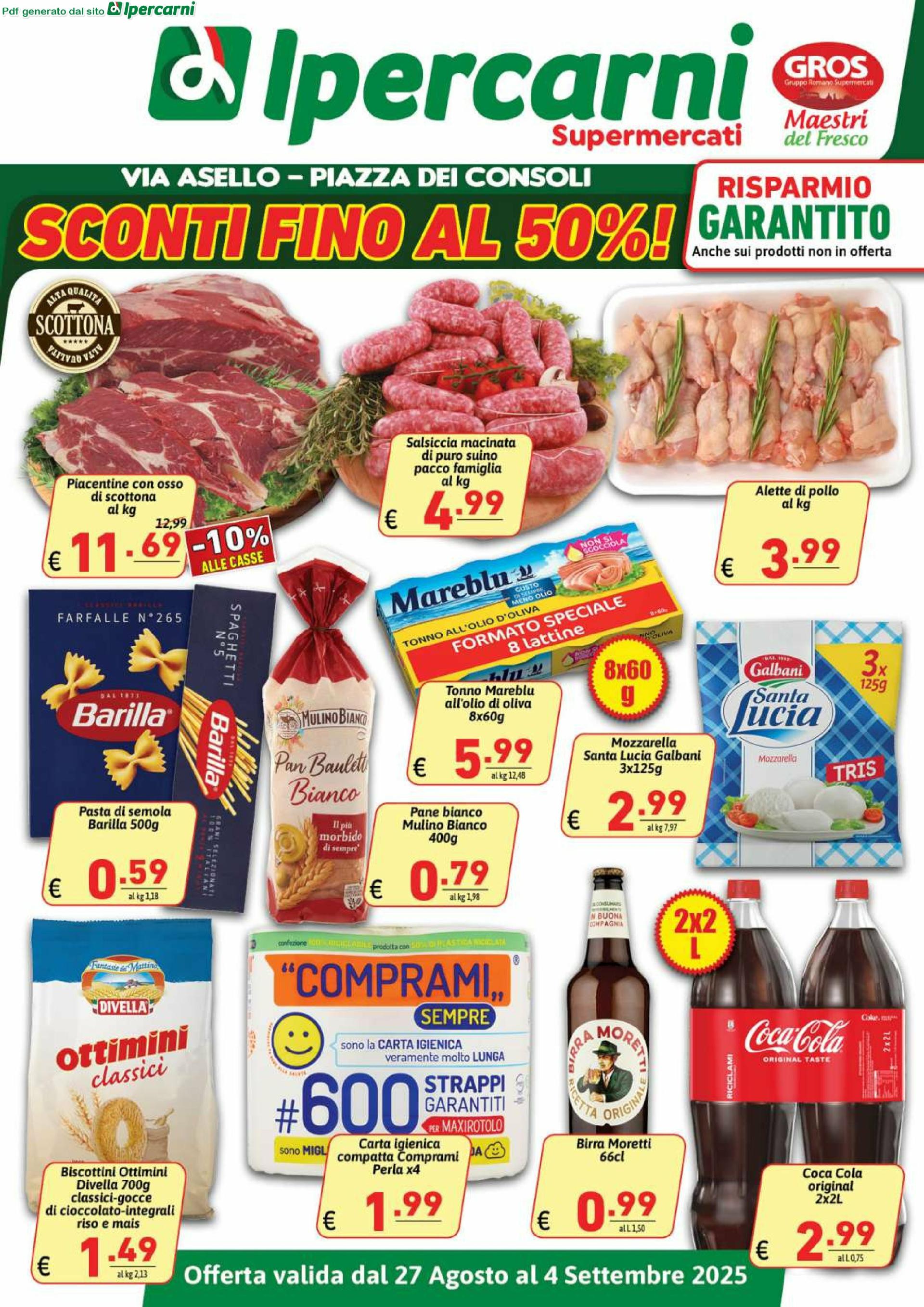 Volantino Ipercarni - Via Asello, Piazza dei Consoli valido dal 27/08 al 04/09