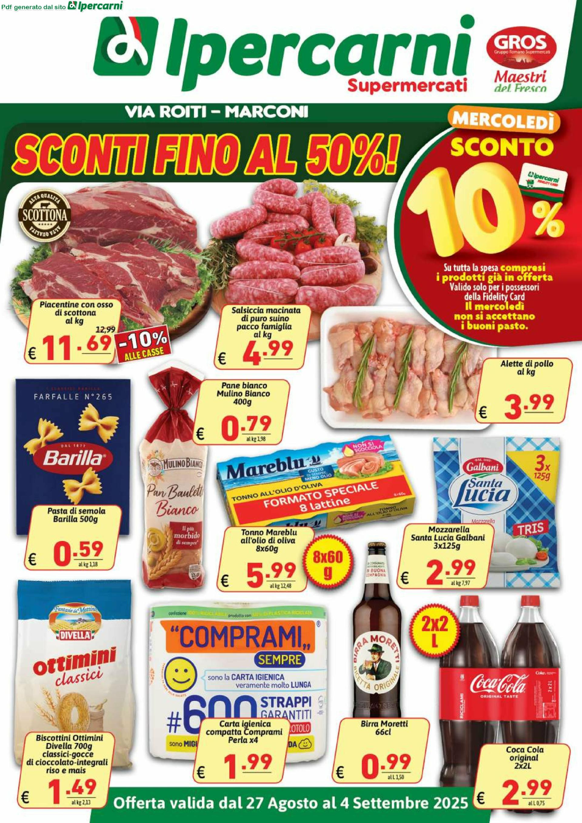 Volantino Ipercarni - Via Roiti, Marconi valido dal 27/08 al 04/09