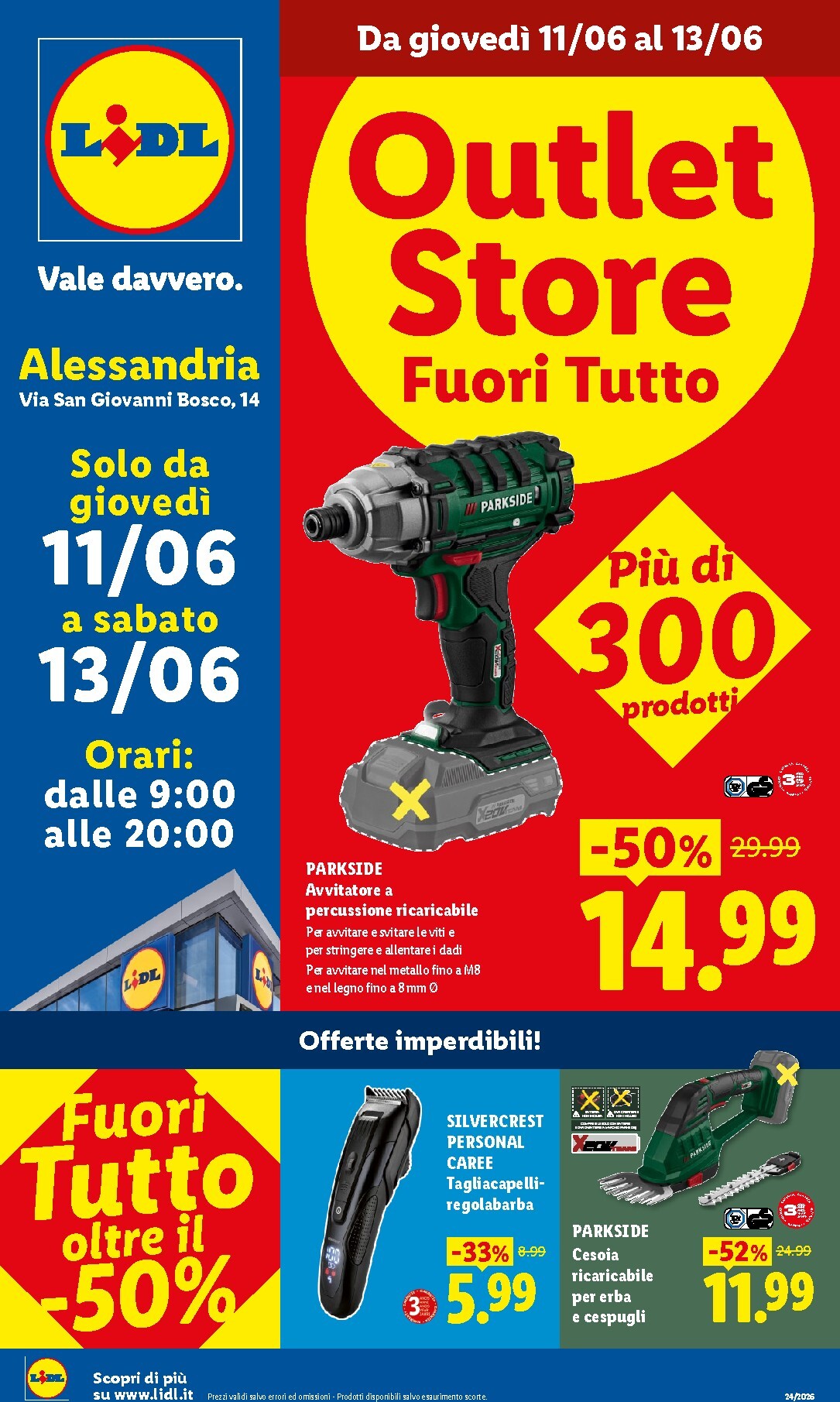 Volantino futuro Lidl - Outlet Store Alessandria valido dal giovedì 11/06/2026 al sabato 13/06/2026