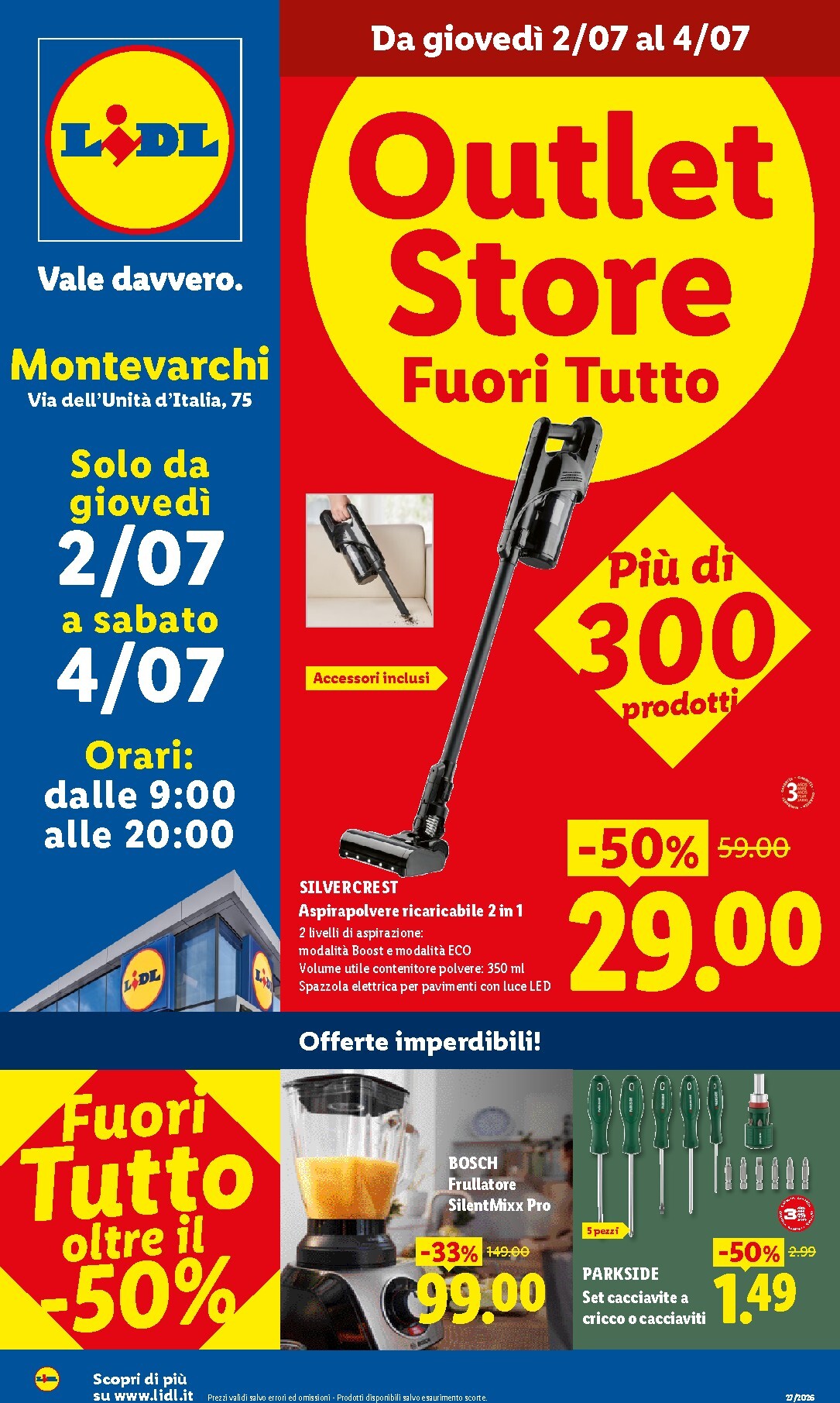 Volantino Lidl - Outlet Store Montevarchi per la prossima settimana dal giovedì 02/07/2026 al sabato 04/07/2026