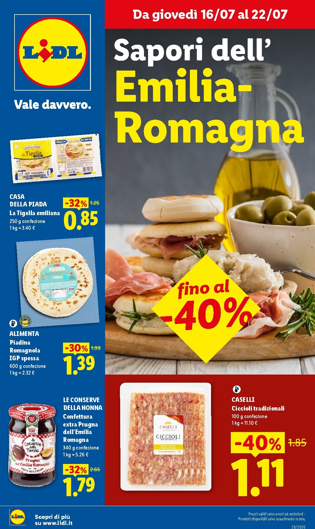 Volantino Lidl - Sapori dell'Emilia Romagna per la prossima settimana dal giovedì 16/07/2026 al mercoledì 22/07/2026
