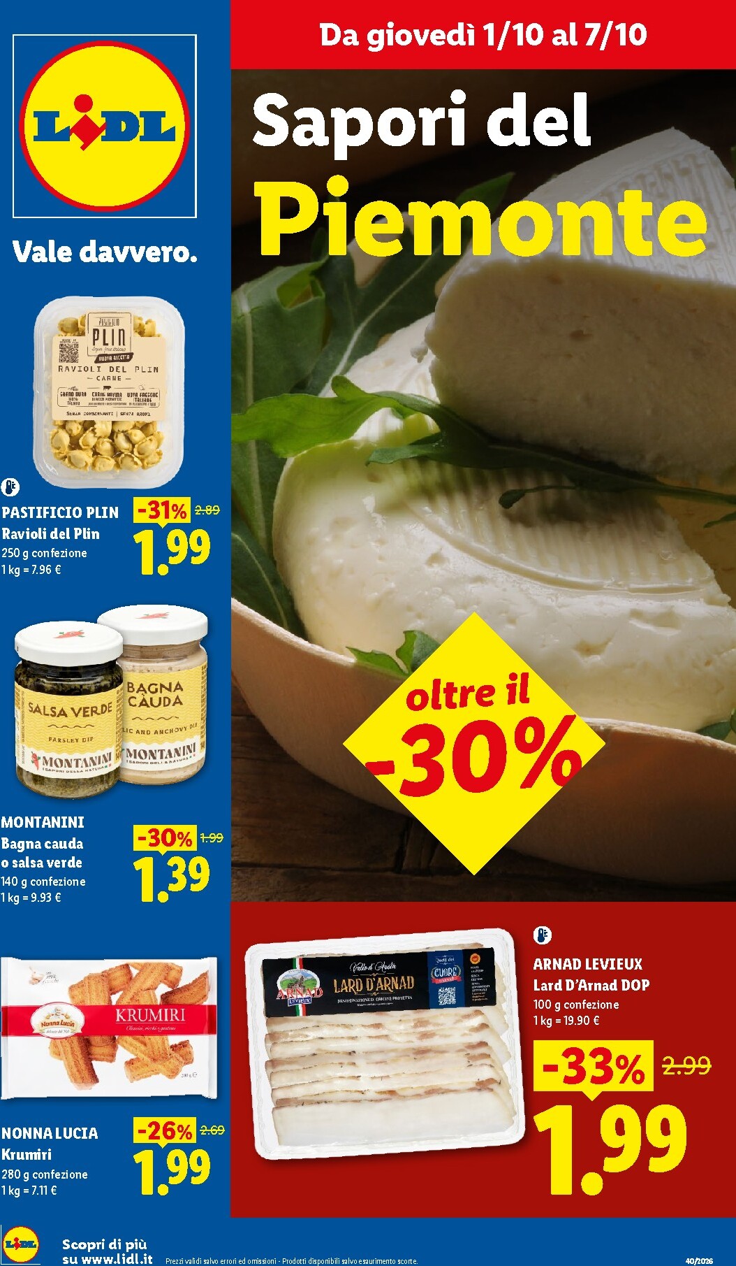 Volantino Lidl - Piemonte per la prossima settimana dal giovedì 01/10/2026 al mercoledì 07/10/2026