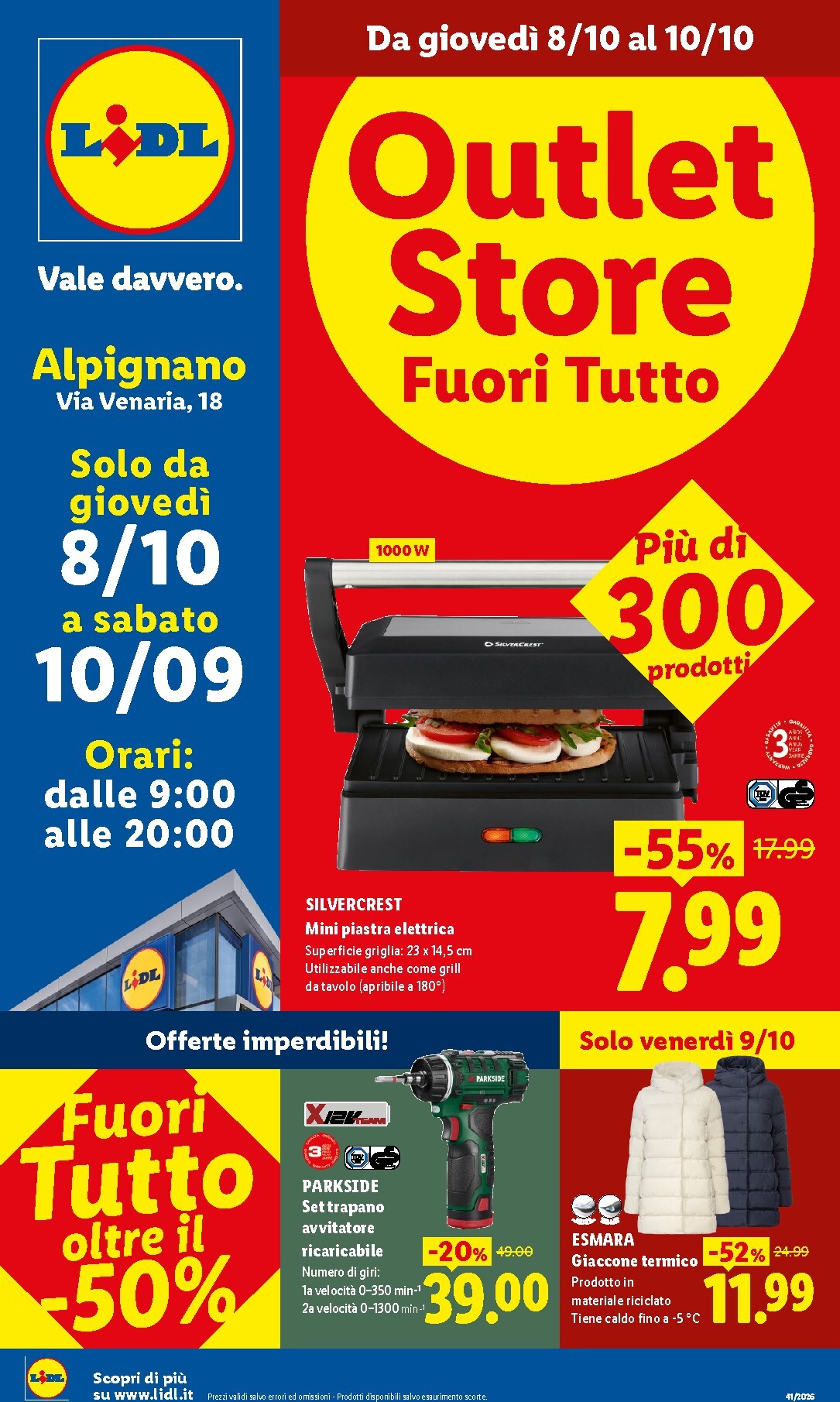 Volantino Lidl - Outlet Store Alpignano per la prossima settimana dal giovedì 08/10/2026 al sabato 10/10/2026