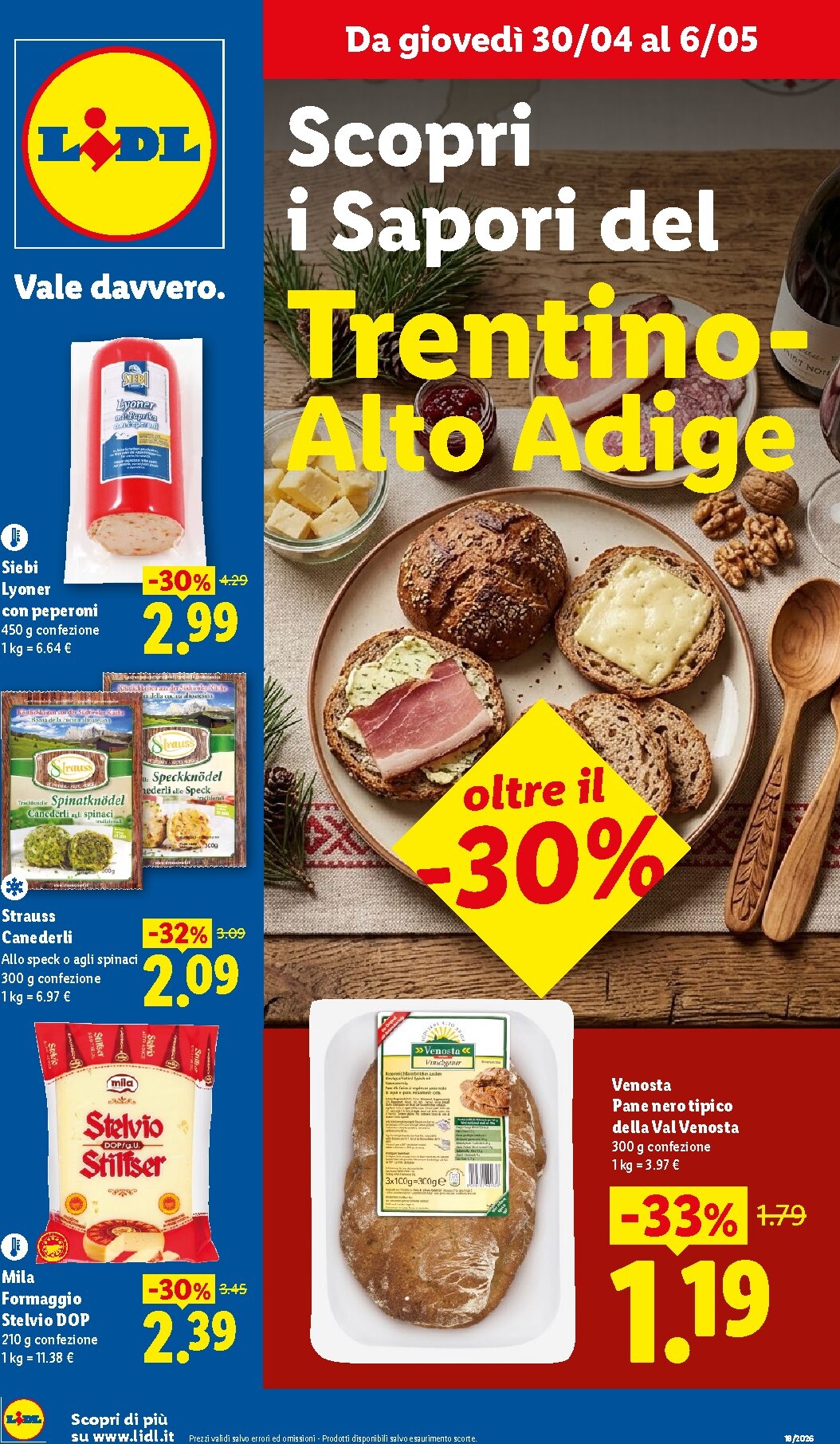 Volantino Lidl - Trentino Alto-Adige per la prossima settimana dal giovedì 30/04/2026 al mercoledì 06/05/2026