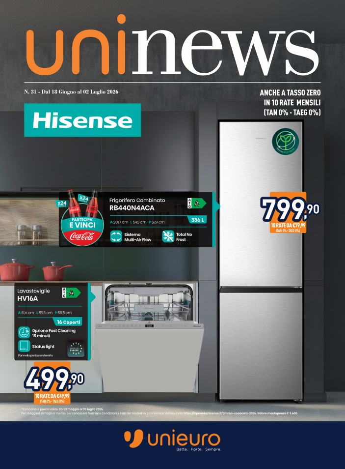 Volantino attuale di Unieuro - Speciale Hisense valido dal giovedì 18/06/2026 al giovedì 02/07/2026