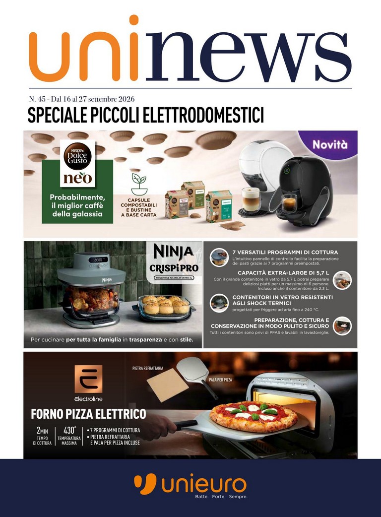 Volantino attuale di Unieuro - Speciale Piccoli elettrodomestici valido dal mercoledì 16/09/2026 al domenica 27/09/2026