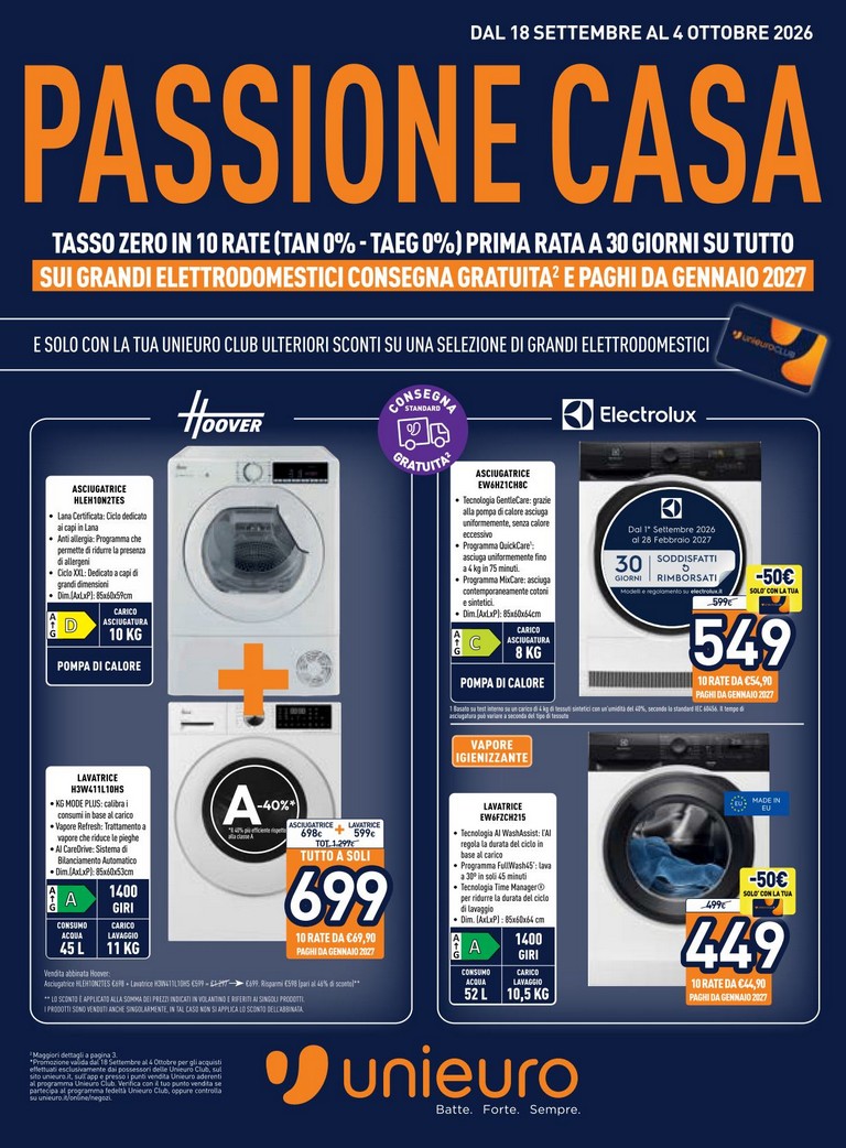 Volantino attuale di Unieuro valido dal venerdì 18/09/2026 al domenica 04/10/2026