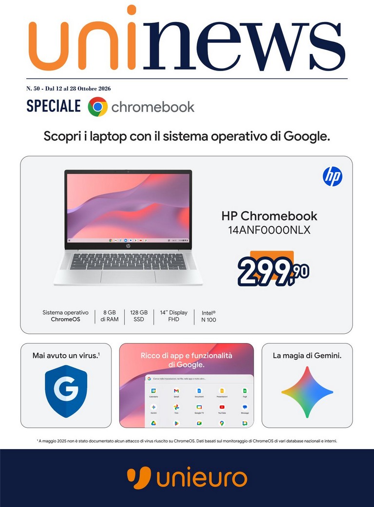 Volantino attuale di Unieuro - Speciale Chromebook valido dal lunedì 12/10/2026 al mercoledì 28/10/2026