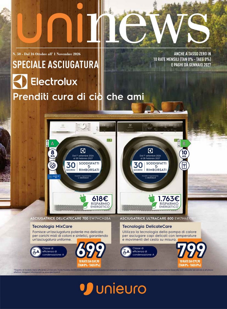 Volantino attuale di Unieuro - Speciale Asciugatura valido dal venerdì 16/10/2026 al domenica 01/11/2026