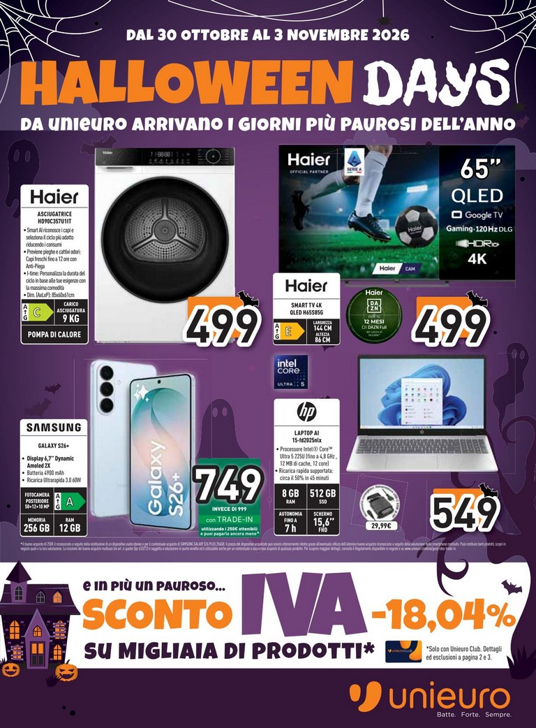 Volantino attuale di Unieuro - Halloween Days valido dal venerdì 30/10/2026 al martedì 03/11/2026