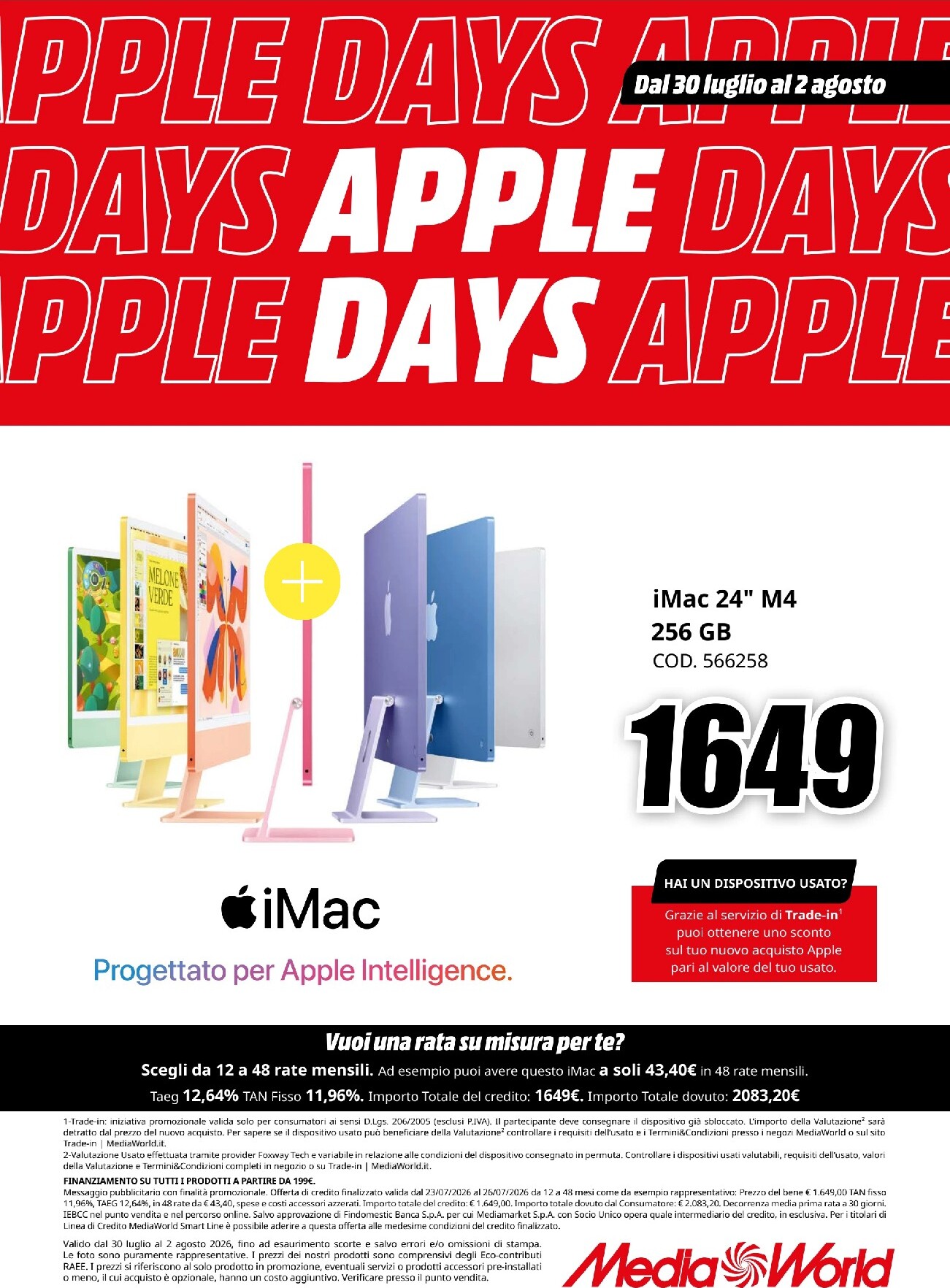 Volantino attuale di Mediaworld - Apple Days valido dal giovedì 30/07/2026 al domenica 02/08/2026