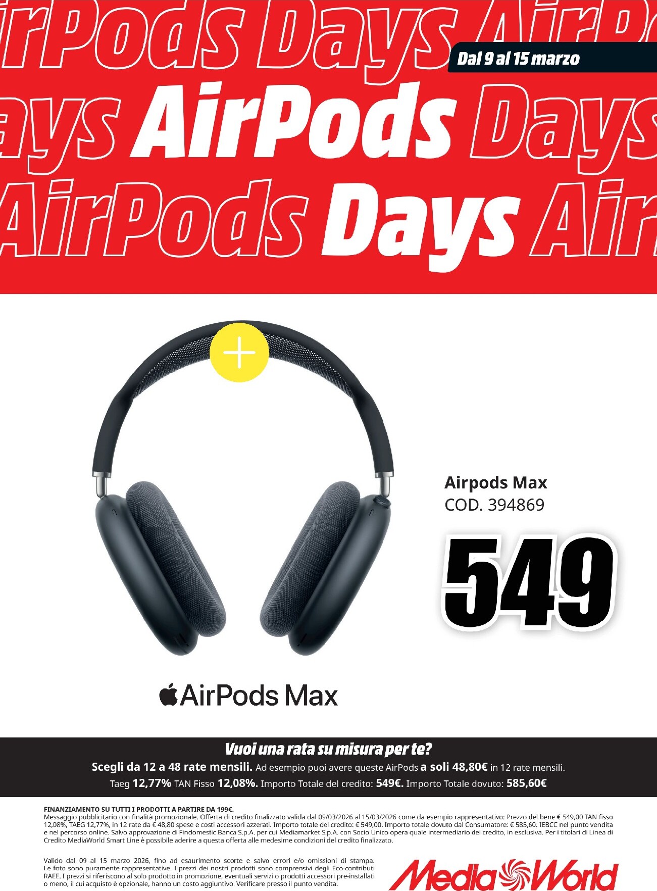 Volantino Mediaworld - AirPods Days valido dal 09/03/2026 al 15/03/2026