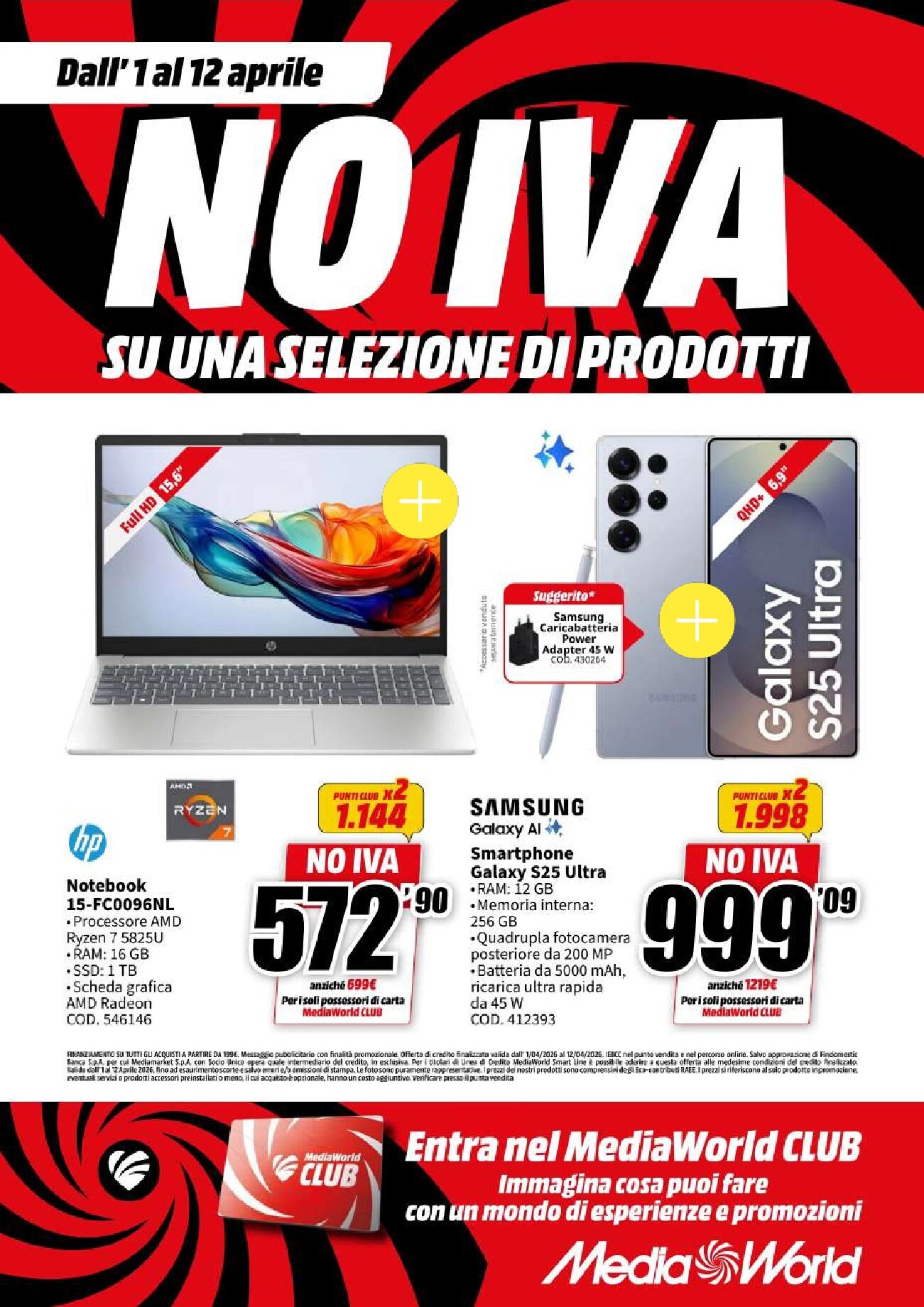 Volantino Mediaworld valido dal 01/04/2026 al 12/04/2026