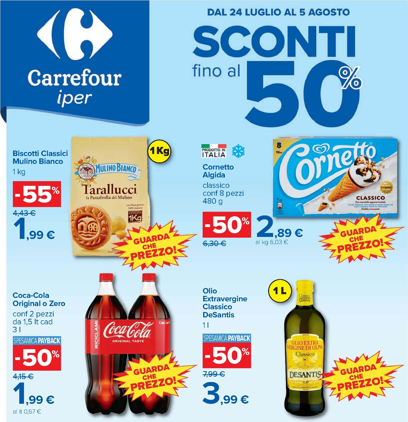 Volantino Carrefour - Sconti Fino al 50% per la prossima settimana dal venerdì 24/07/2026 al mercoledì 05/08/2026