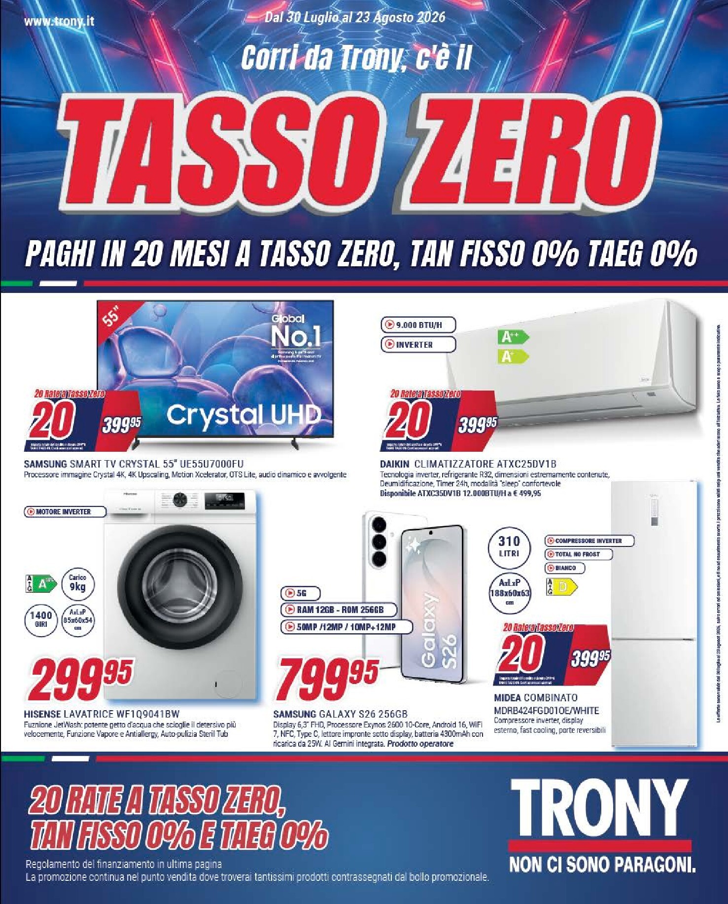 Volantino attuale di Trony valido dal giovedì 30/07/2026 al domenica 23/08/2026