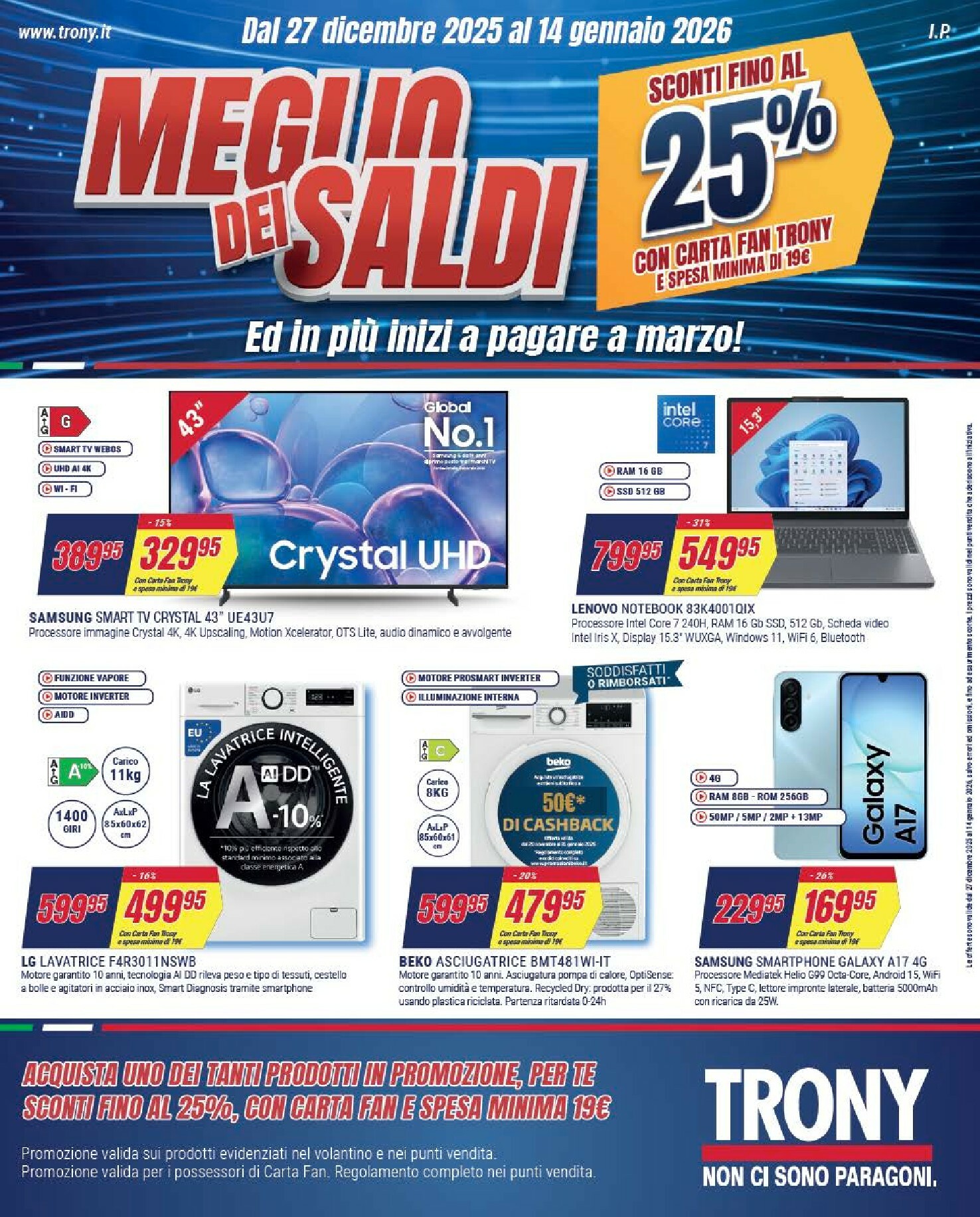 Volantino Trony valido dal 27/12 al 14/01
