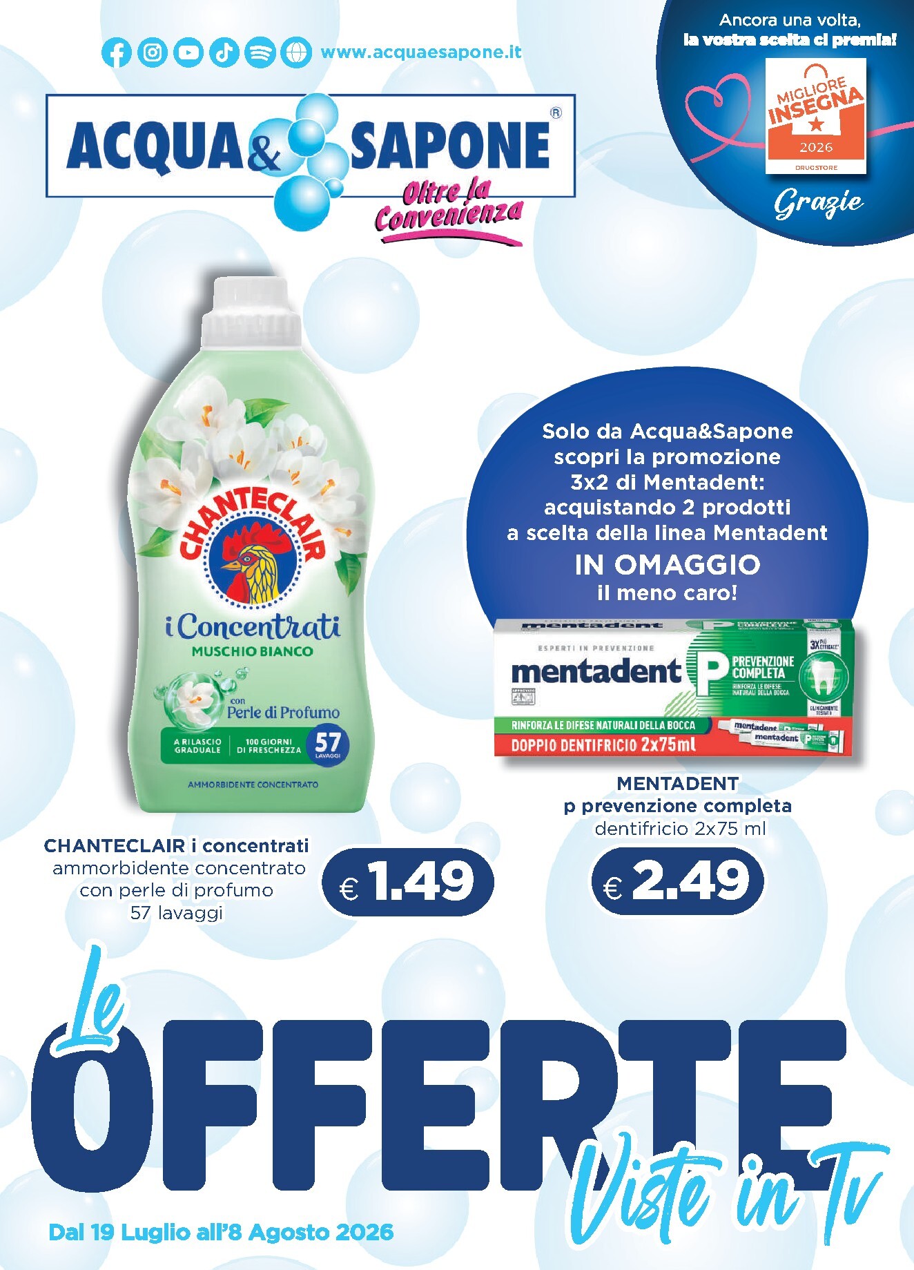 Volantino attuale di Acqua e Sapone valido dal domenica 19/07/2026 al sabato 08/08/2026