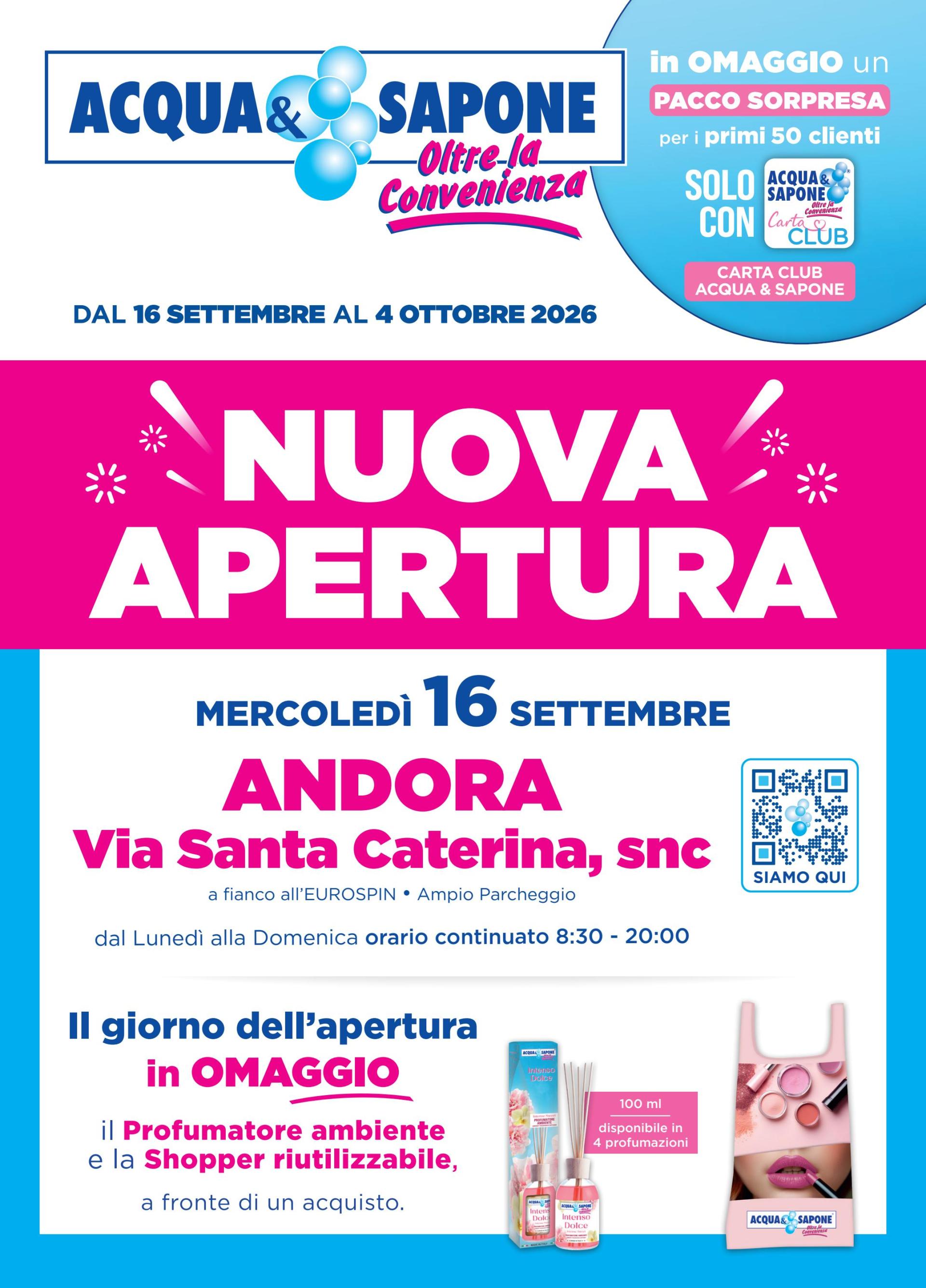 Volantino futuro Acqua e Sapone - Nuova Apertura Andora valido dal mercoledì 16/09/2026 al domenica 04/10/2026