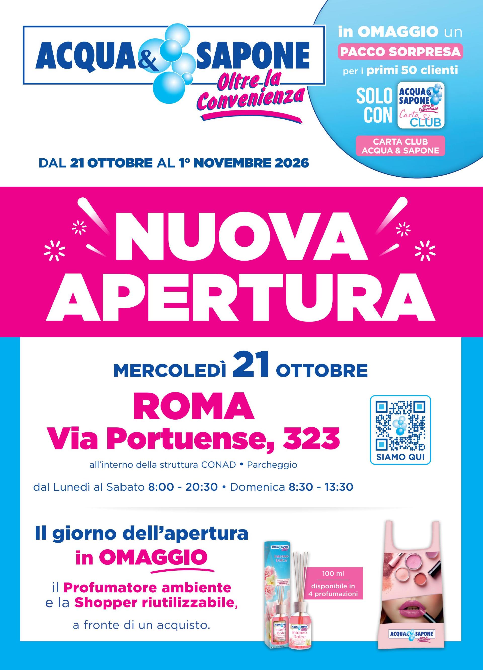 Volantino futuro Acqua e Sapone - Nuova Apertura Roma valido dal mercoledì 21/10/2026 al domenica 01/11/2026