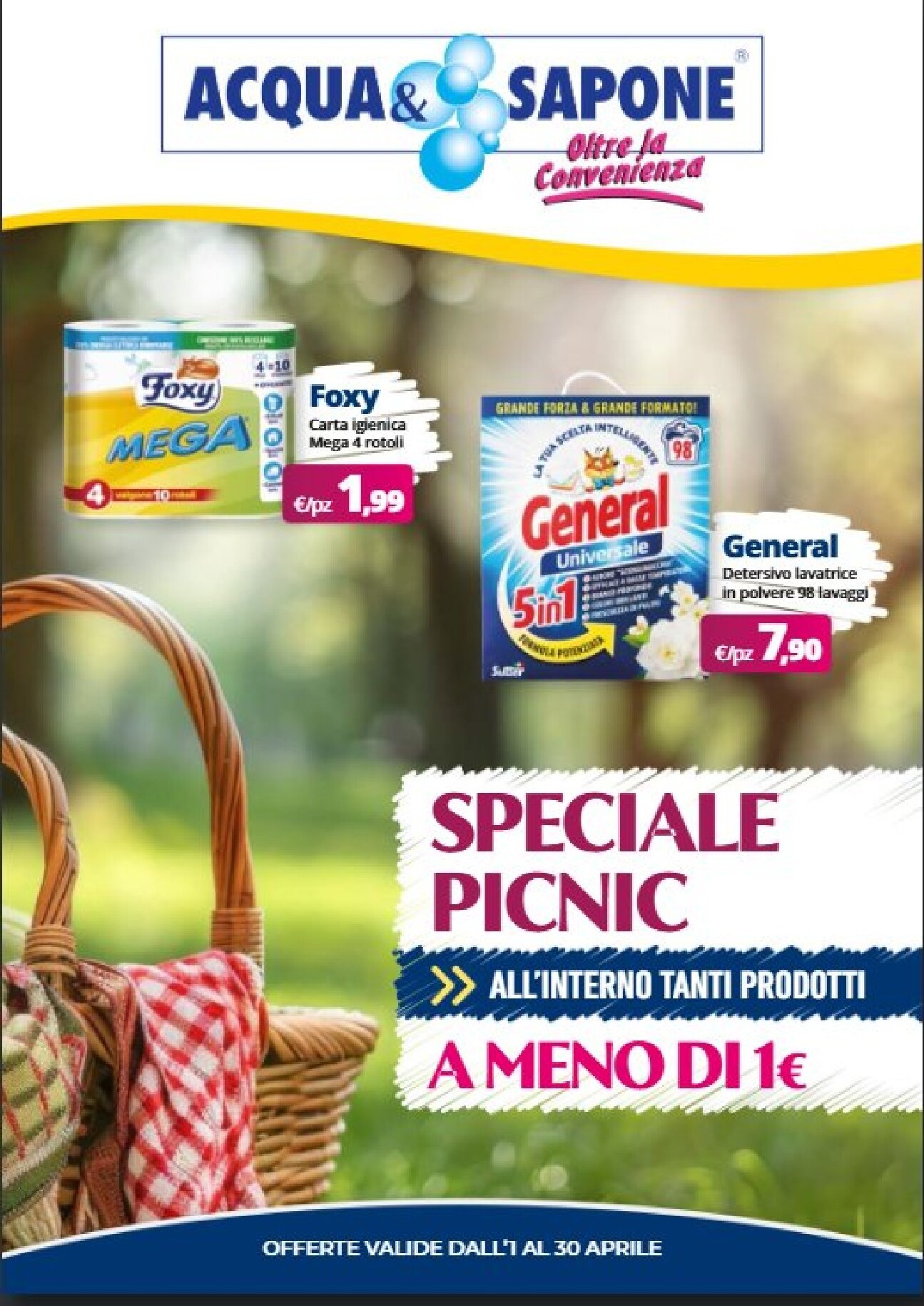 Volantino attuale di Acqua e Sapone - Speciale picnic valido dal mercoledì 01/04/2026 al giovedì 30/04/2026