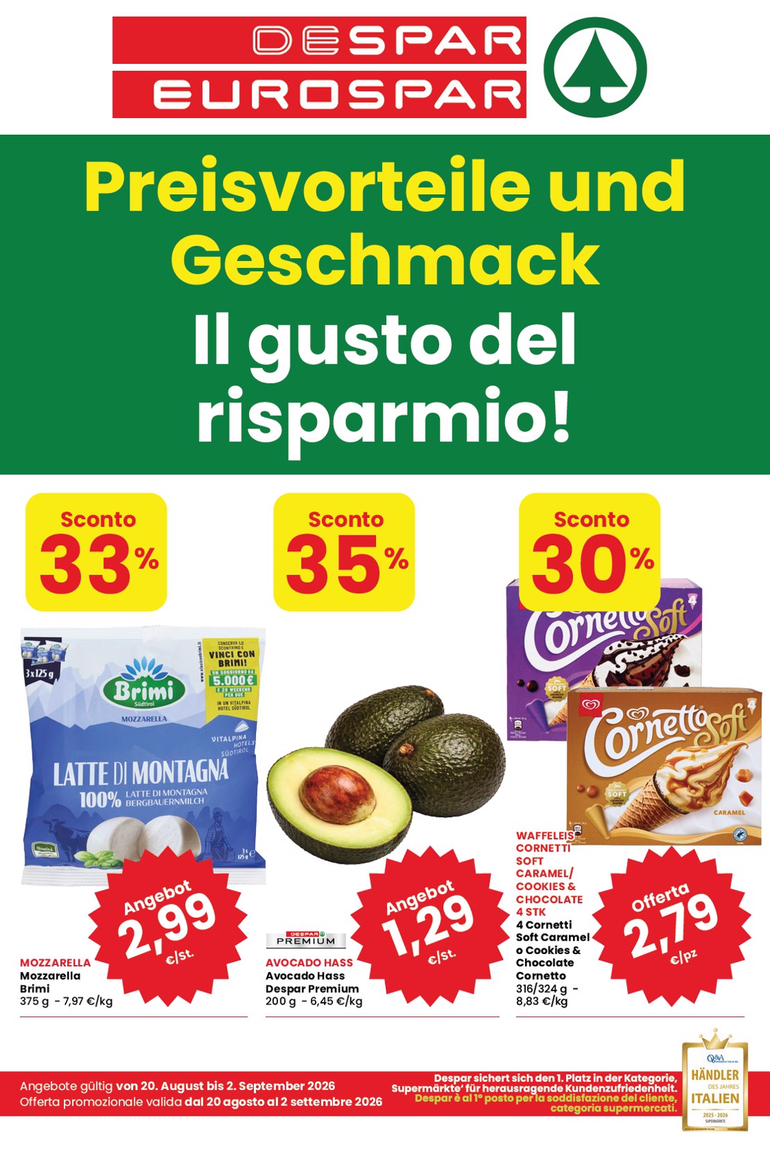 Volantino attuale di Eurospar & Despar valido dal giovedì 20/08/2026 al mercoledì 02/09/2026