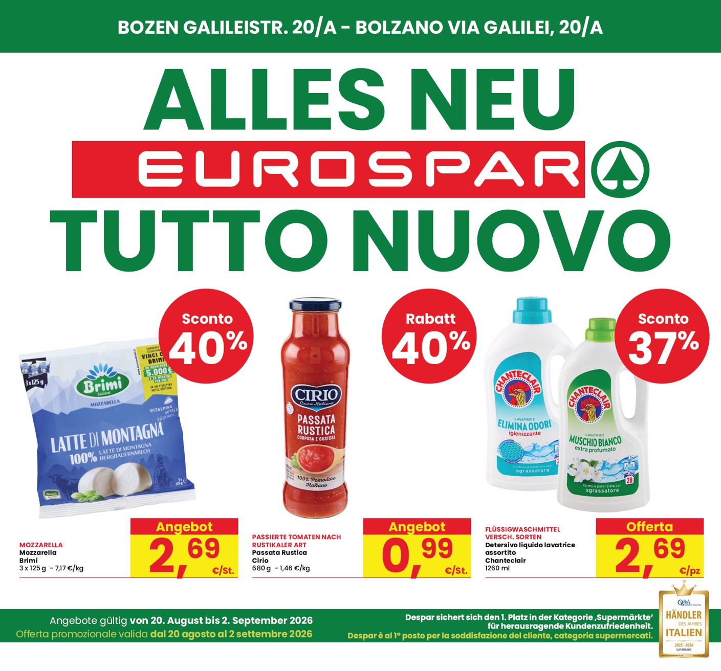 Volantino attuale di Eurospar - Bozen, Bolzano valido dal giovedì 20/08/2026 al mercoledì 02/09/2026