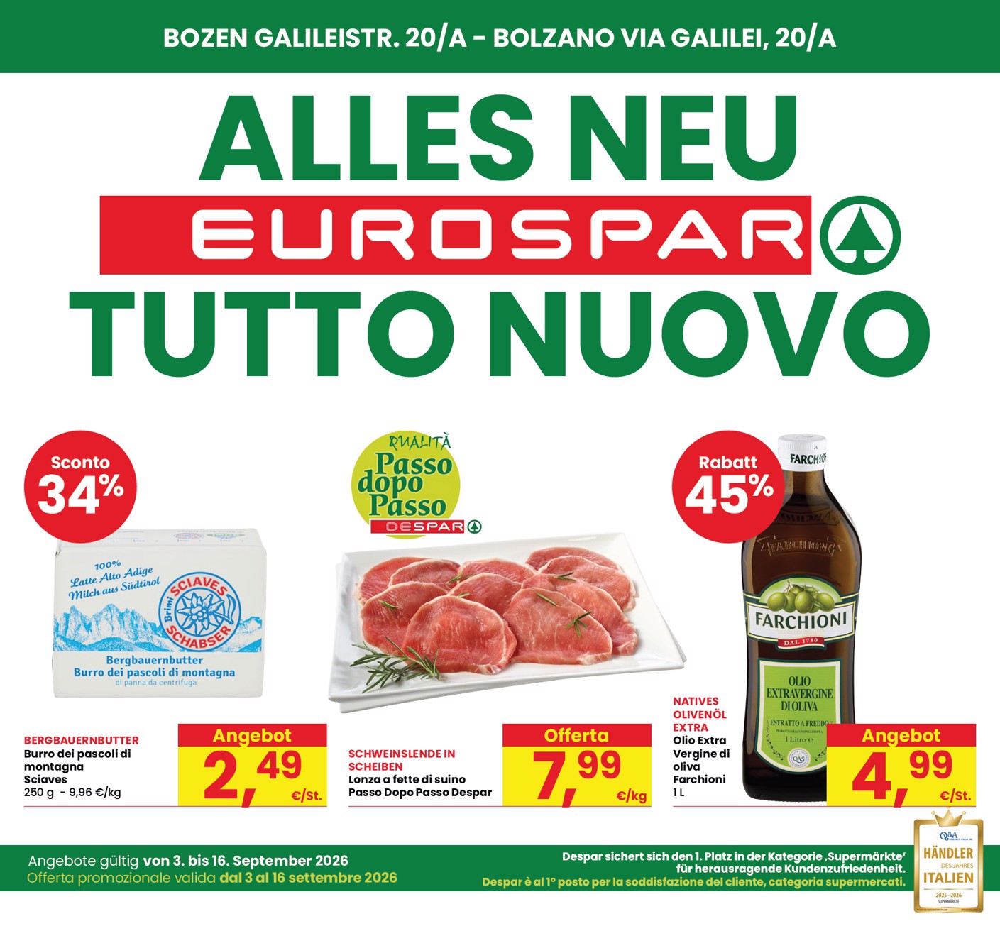 Volantino attuale di Eurospar - Bozen, Bolzano valido dal giovedì 03/09/2026 al mercoledì 16/09/2026