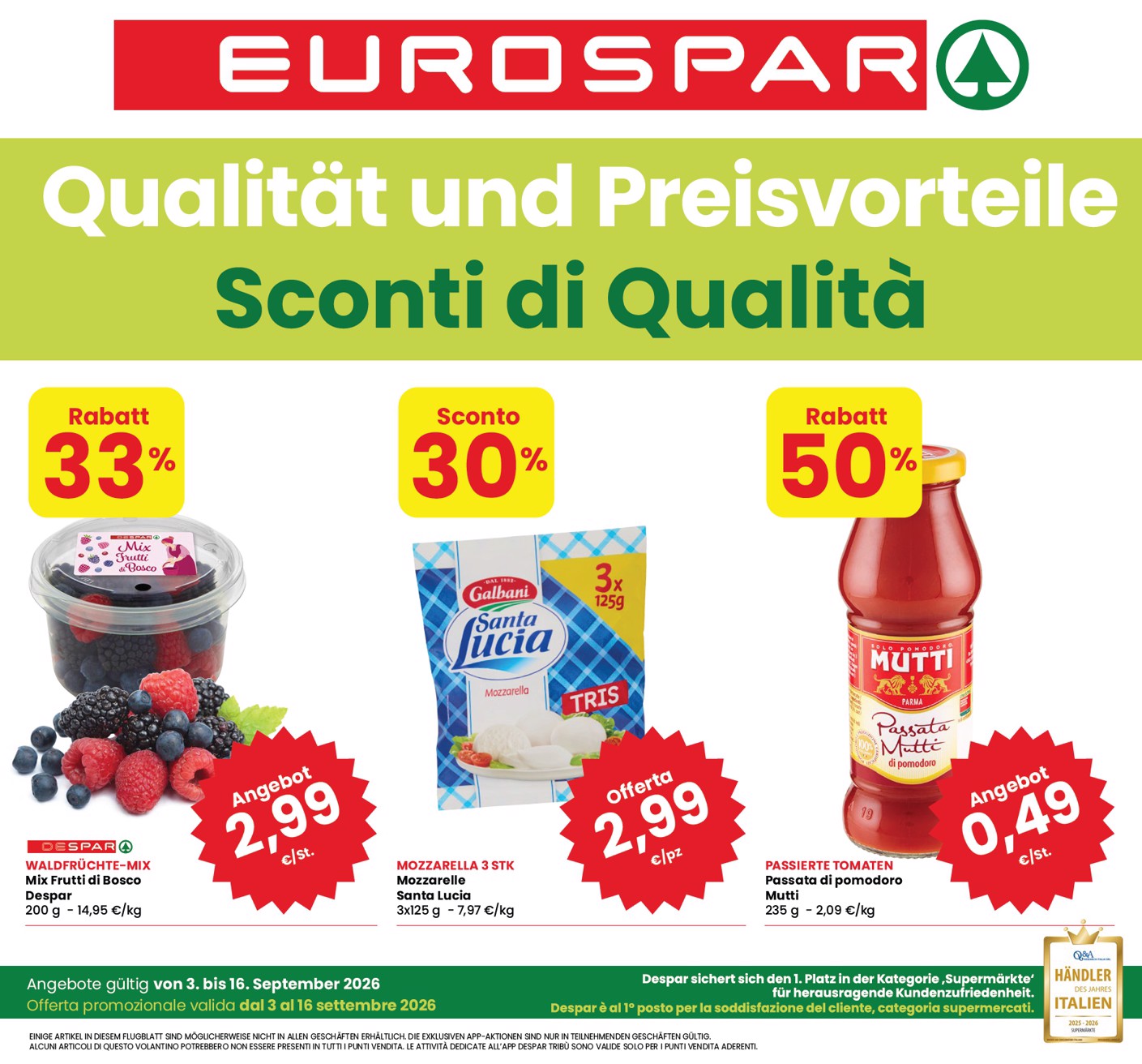 Volantino attuale di Eurospar valido dal giovedì 03/09/2026 al mercoledì 16/09/2026