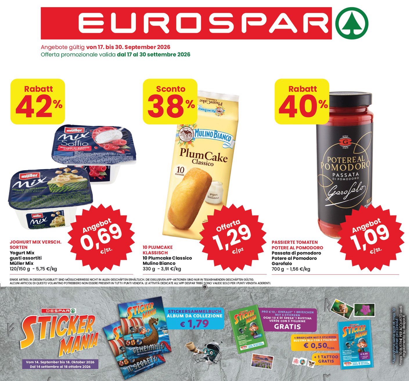 Volantino attuale di Eurospar valido dal giovedì 17/09/2026 al mercoledì 30/09/2026