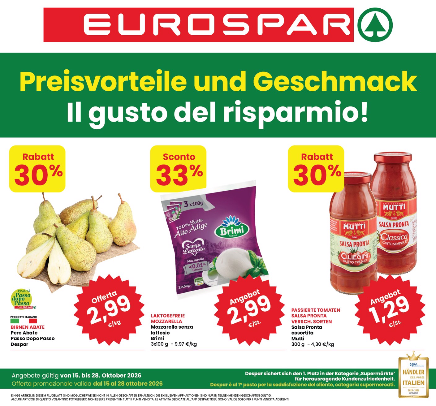 Volantino attuale di Eurospar - Deutch valido dal giovedì 15/10/2026 al mercoledì 28/10/2026