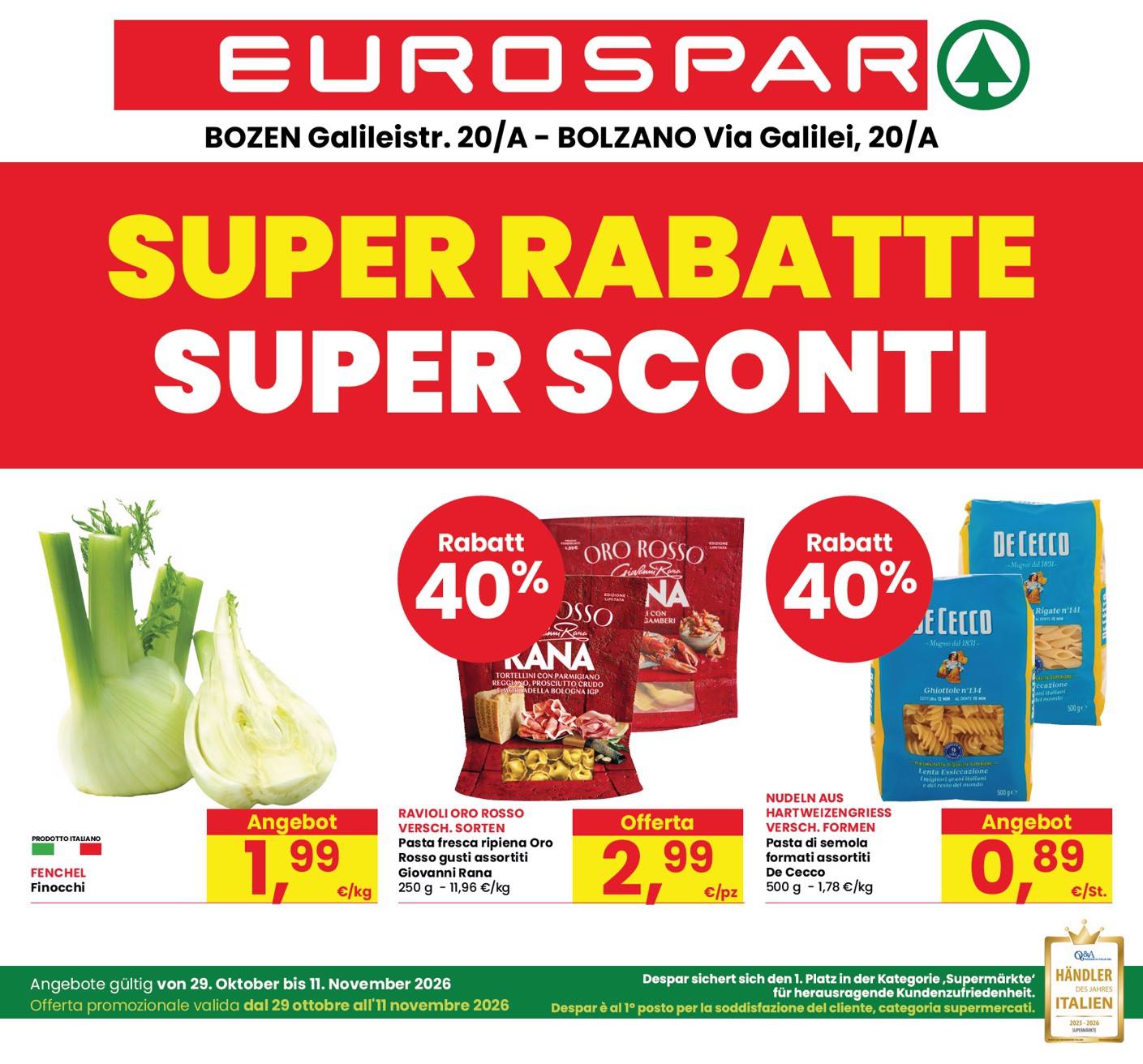 Volantino attuale di Eurospar - Bozen, Bolzano valido dal giovedì 29/10/2026 al mercoledì 11/11/2026