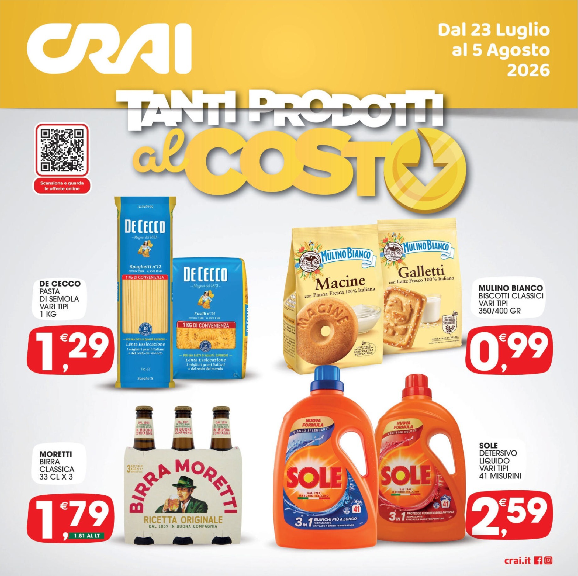 Volantino attuale di Crai - Tanti Prodotti al Costo valido dal giovedì 23/07/2026 al mercoledì 05/08/2026