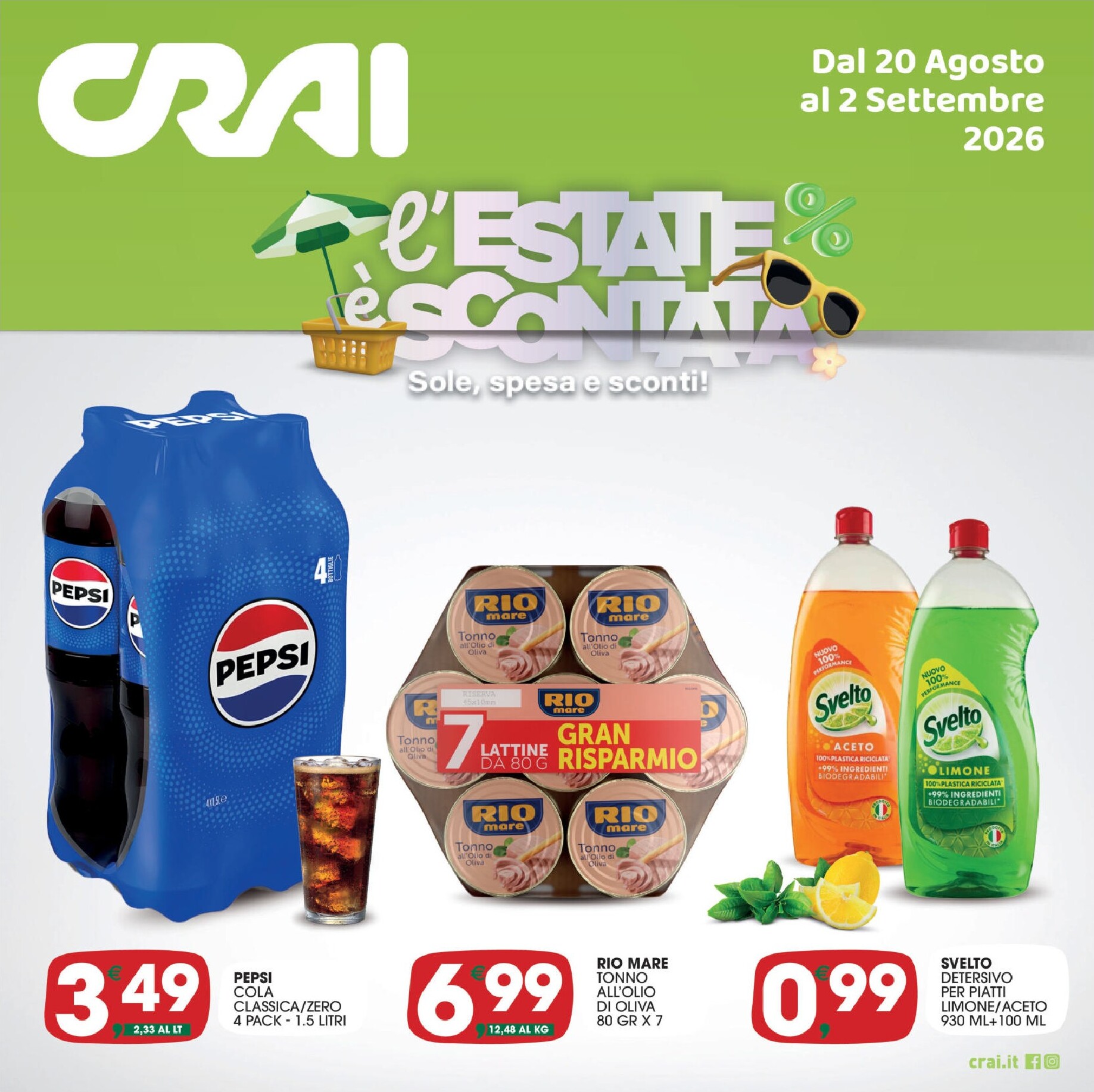 Volantino attuale di Crai - L'estate E' Scontata valido dal giovedì 20/08/2026 al mercoledì 02/09/2026