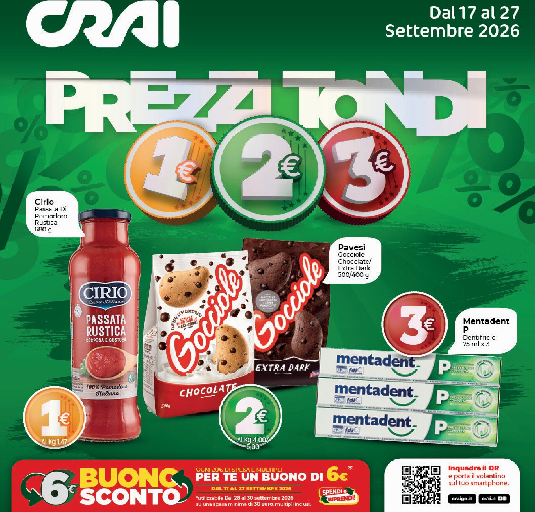 Volantino attuale di Crai - Prezzi Tondi 2 valido dal giovedì 17/09/2026 al domenica 27/09/2026