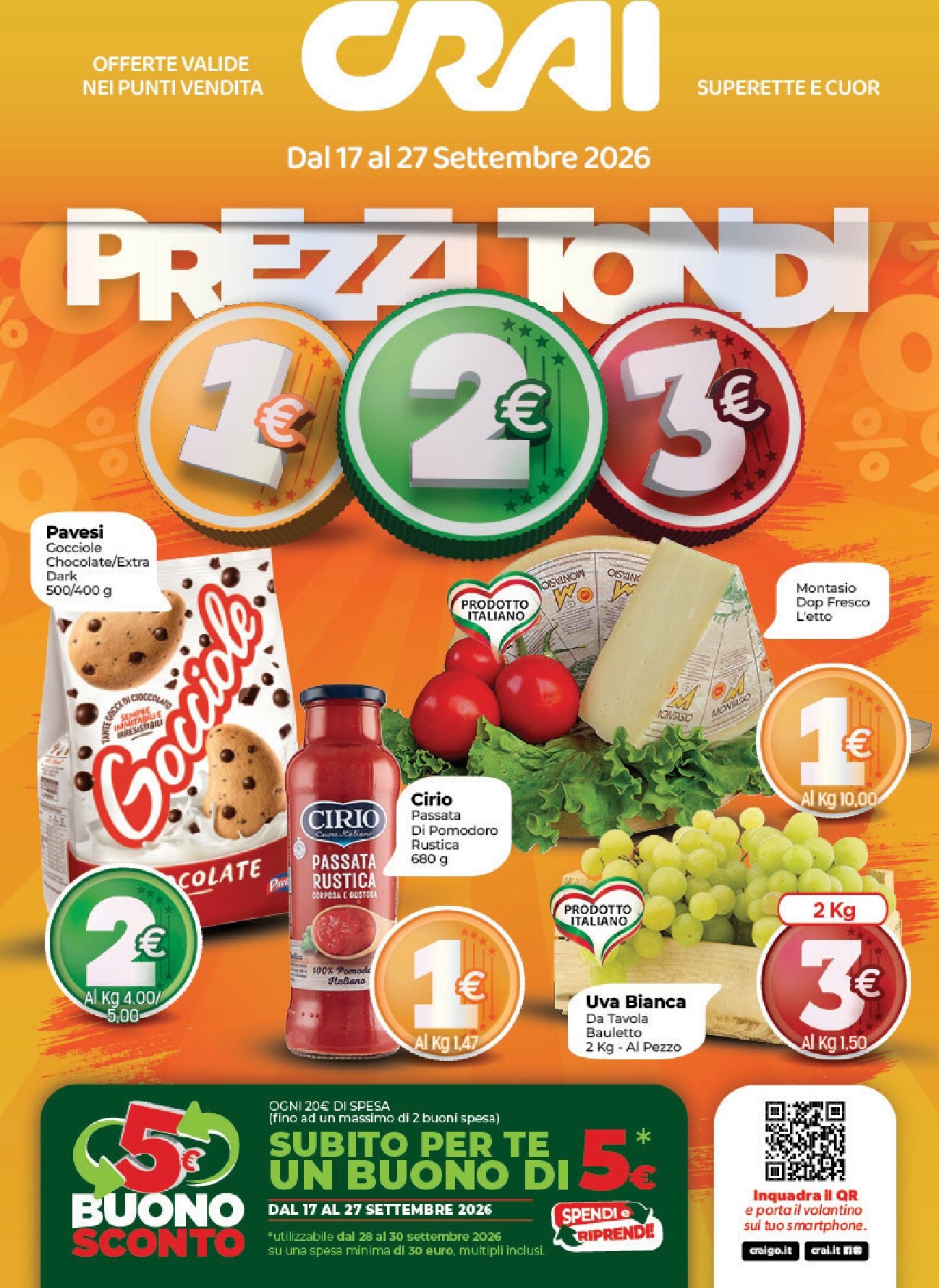 Volantino attuale di Crai - Prezzi tondi 4 valido dal giovedì 17/09/2026 al domenica 27/09/2026