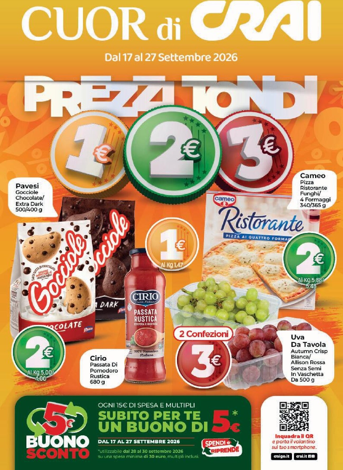 Volantino attuale di Crai - Prezzi Tondi 3 valido dal giovedì 17/09/2026 al domenica 27/09/2026